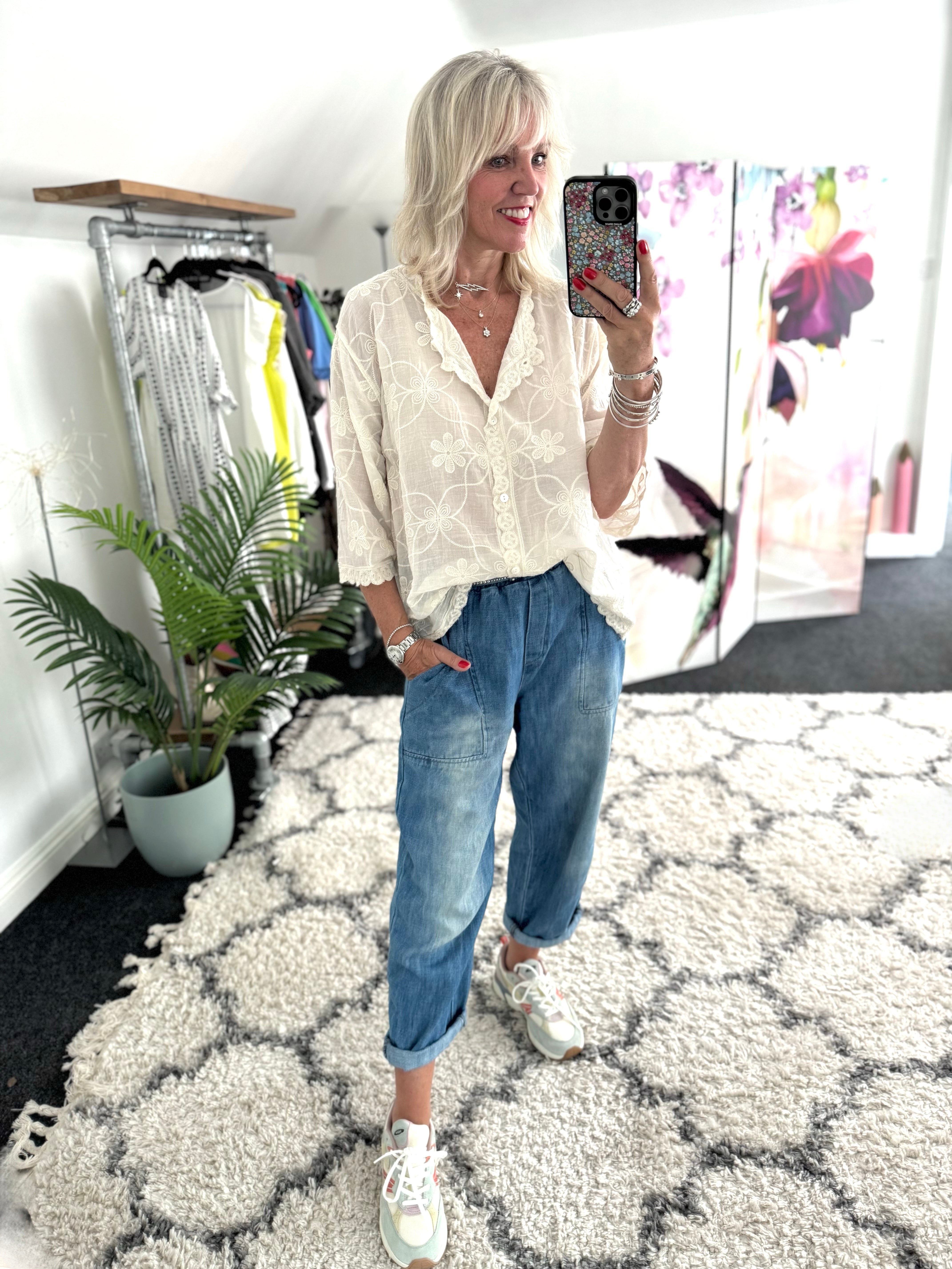 Buttoned Lace Top in Ecru