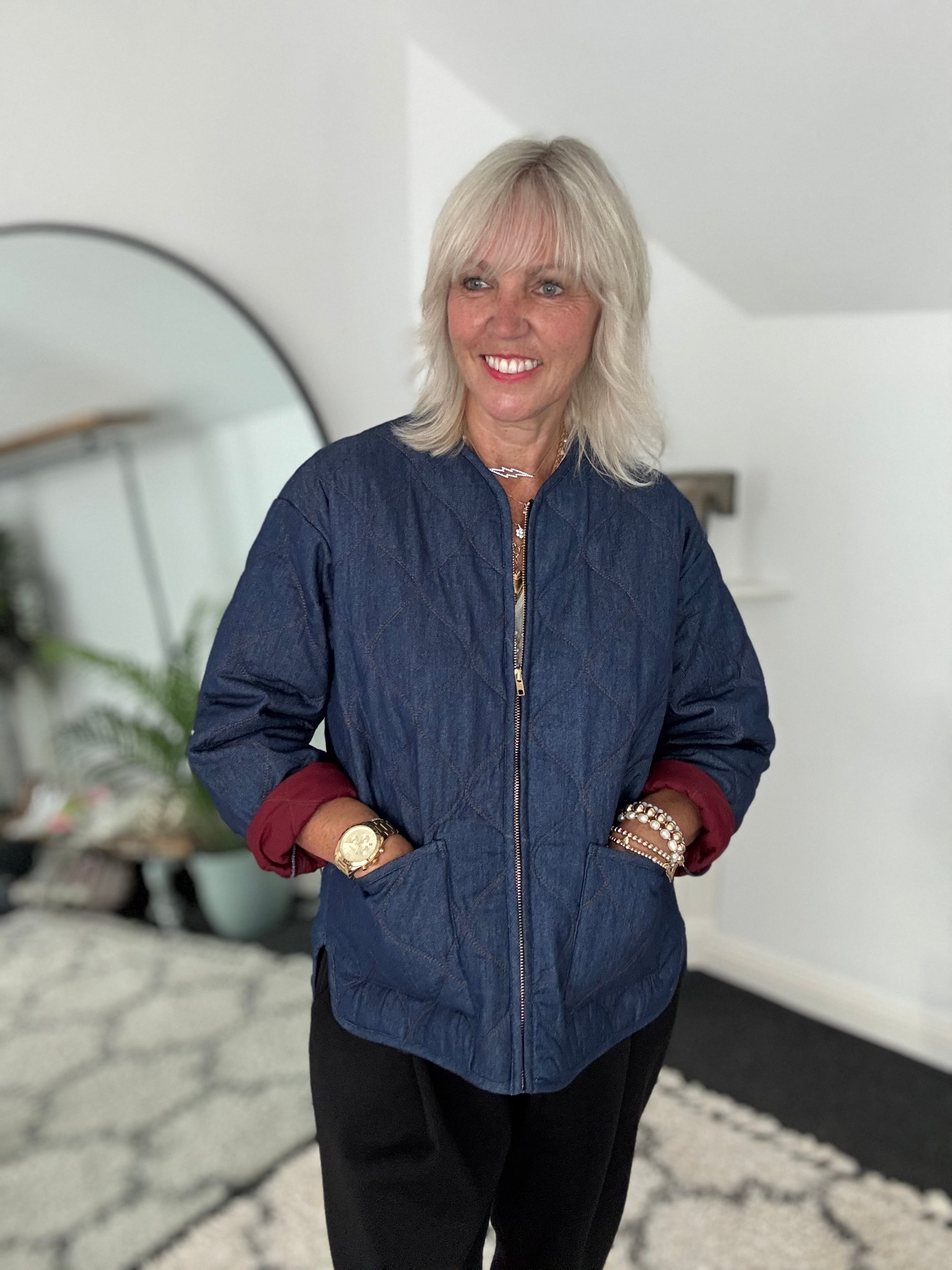 Luxe Quilted Jacket in Dark Denim