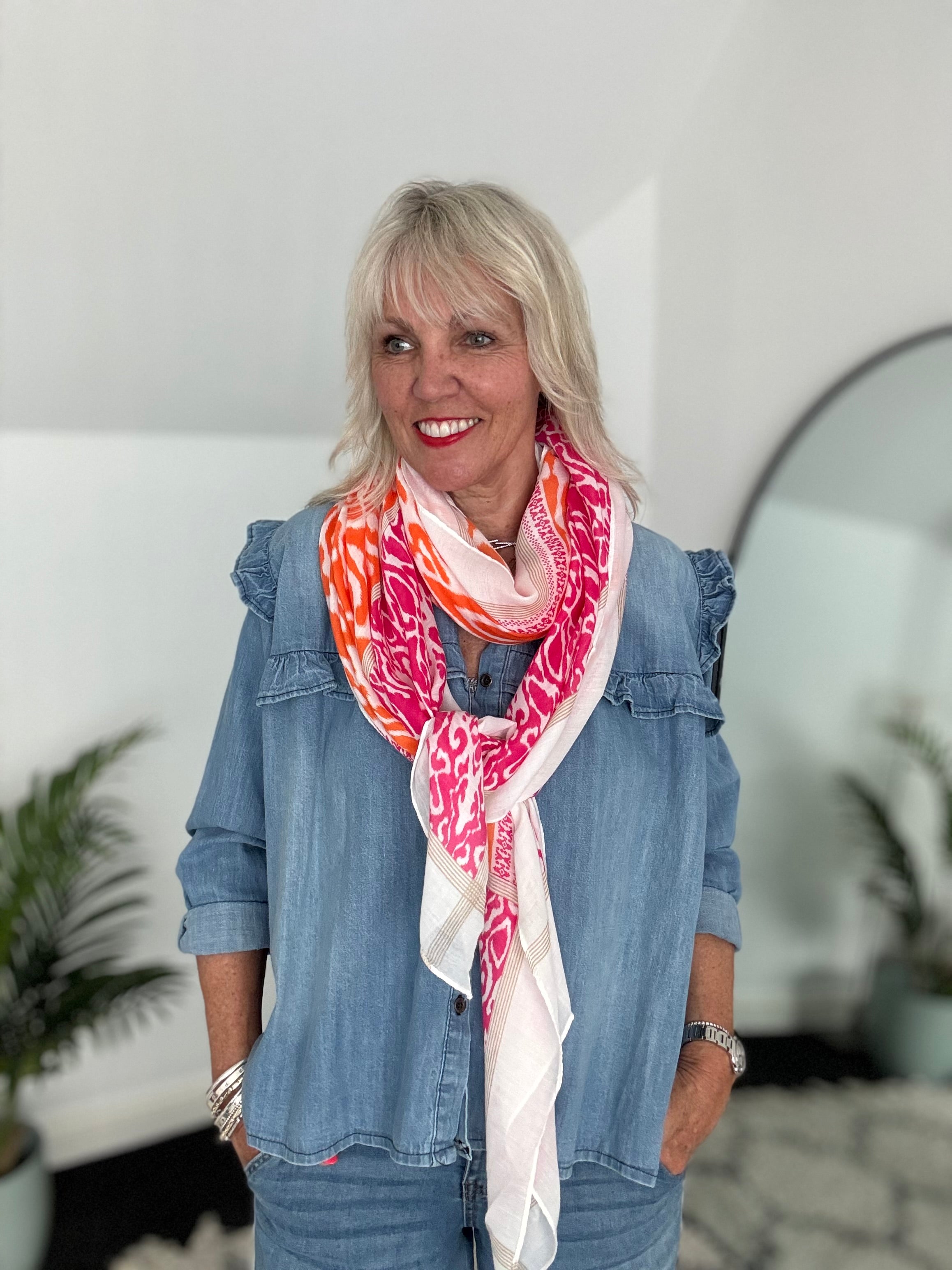 Ikat Scarf in Orange & Fuchsia