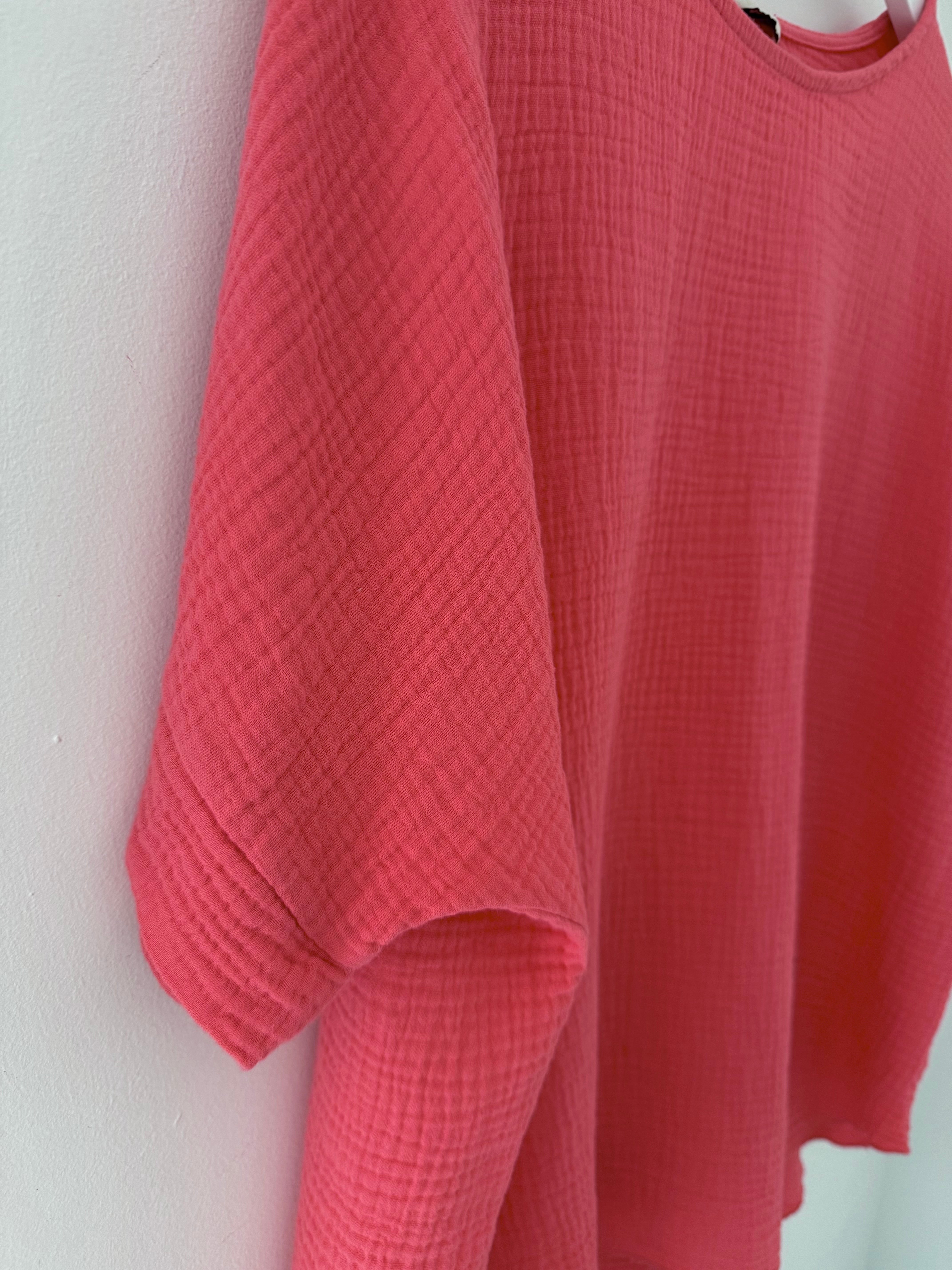 Simple Cheesecloth Top in Coral