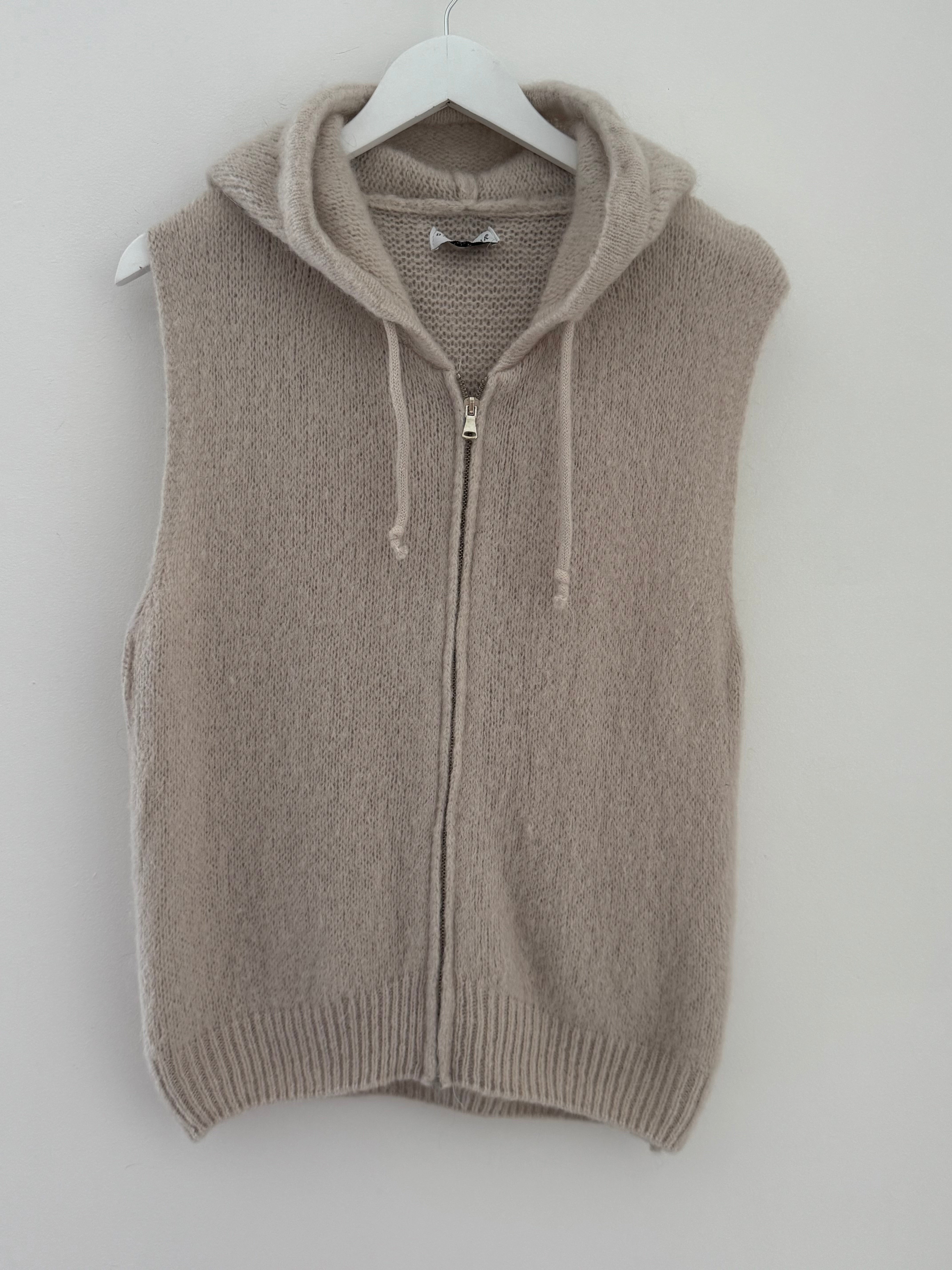 Hooded Mohair Gilet in Stone