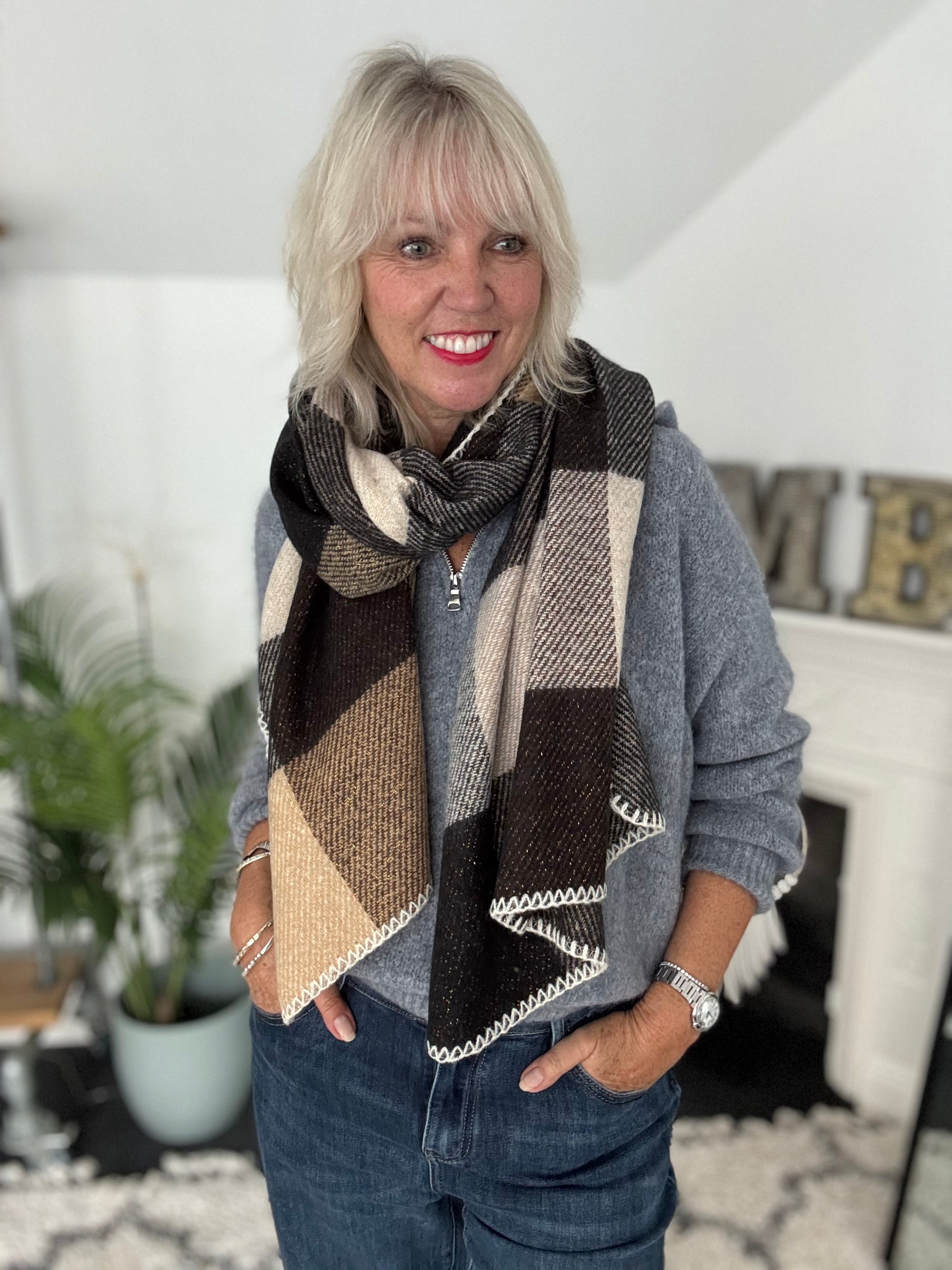 Super Soft Check Scarf in Cocoa & Tan