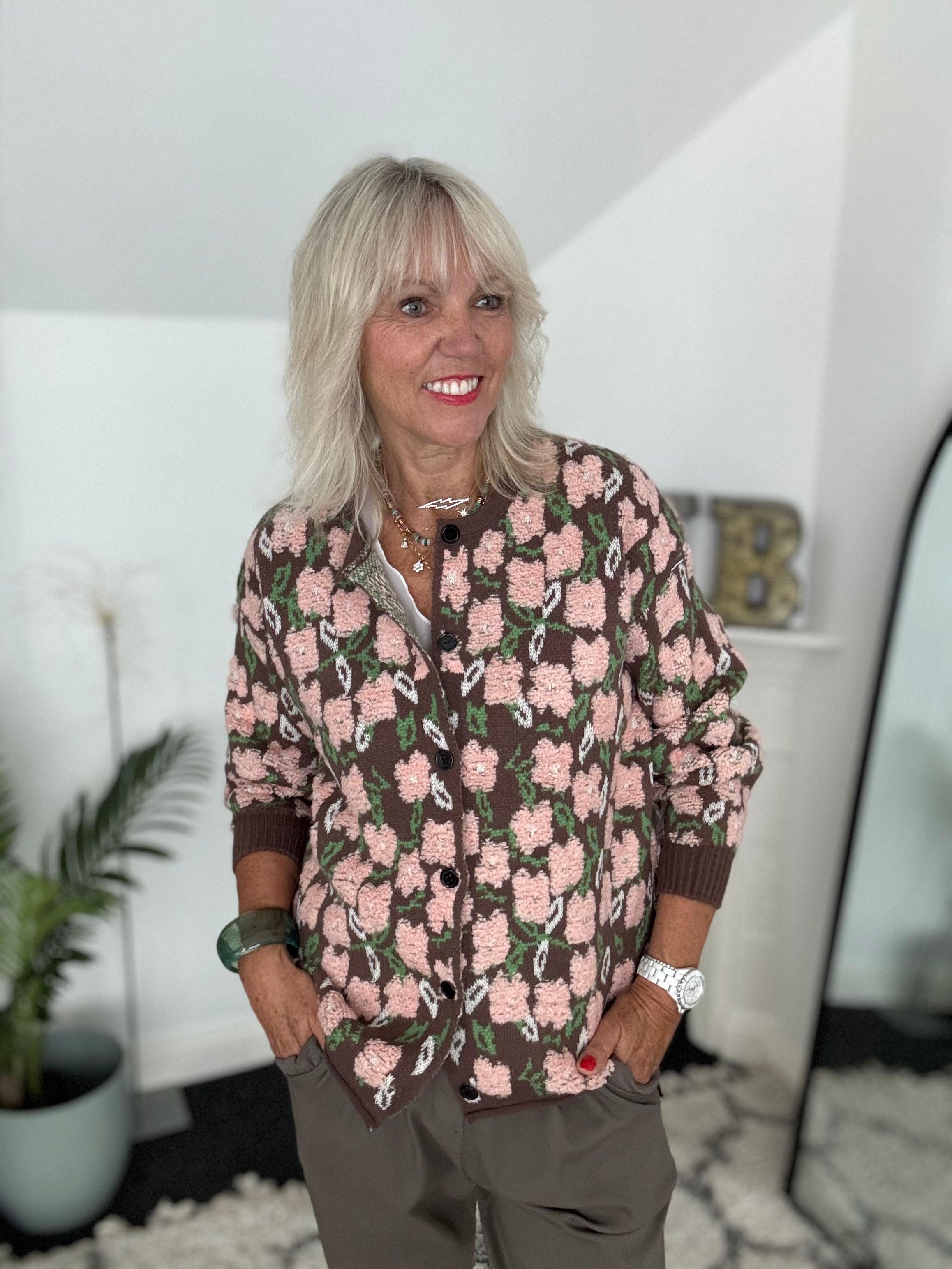 Soft Floral Cardi in Pink & Cocoa