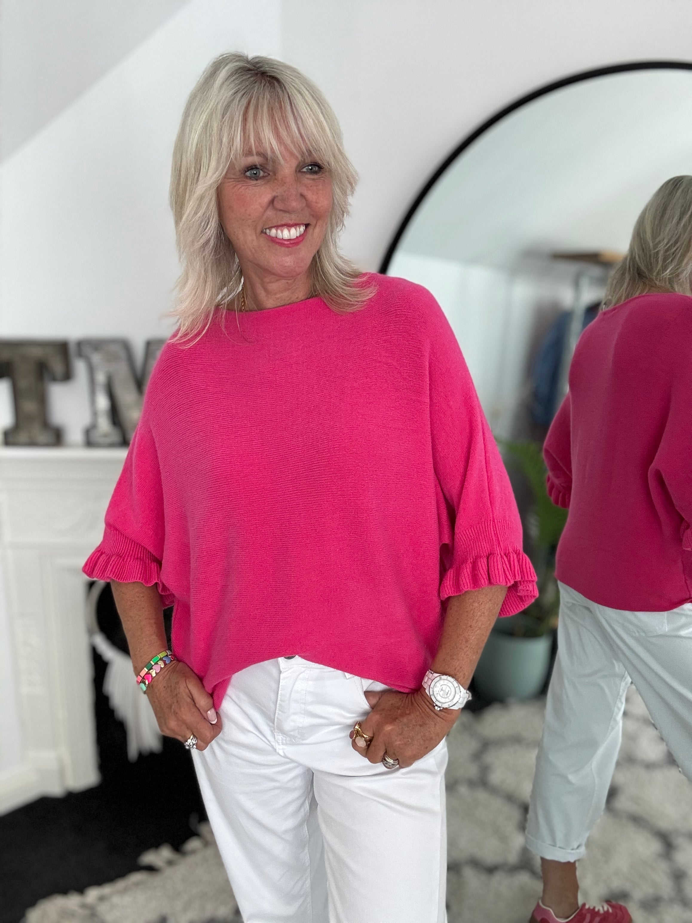 Super Soft Frill Cuff Jumper in Fuchsia