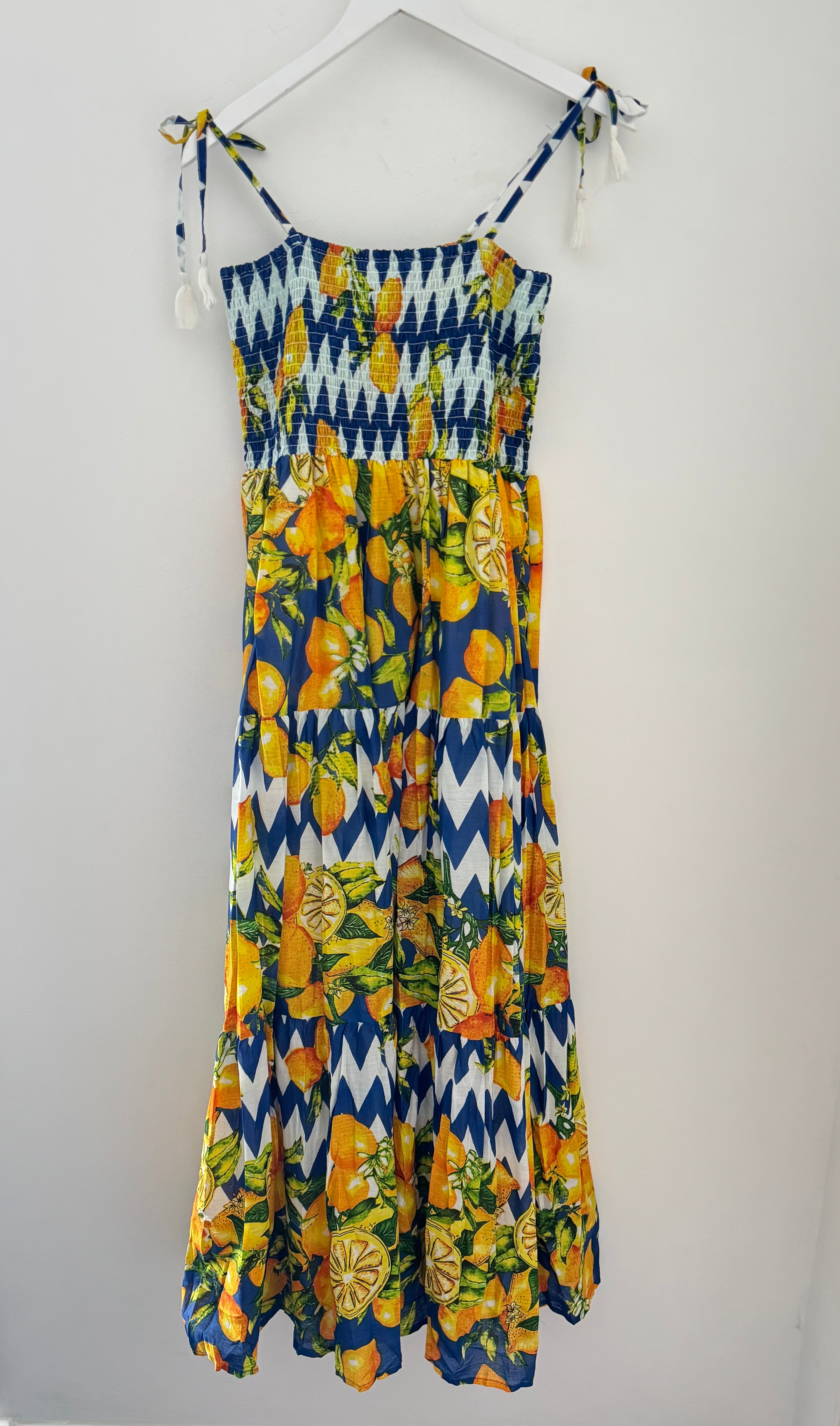 Lemon Print Tiered Midi Sundress