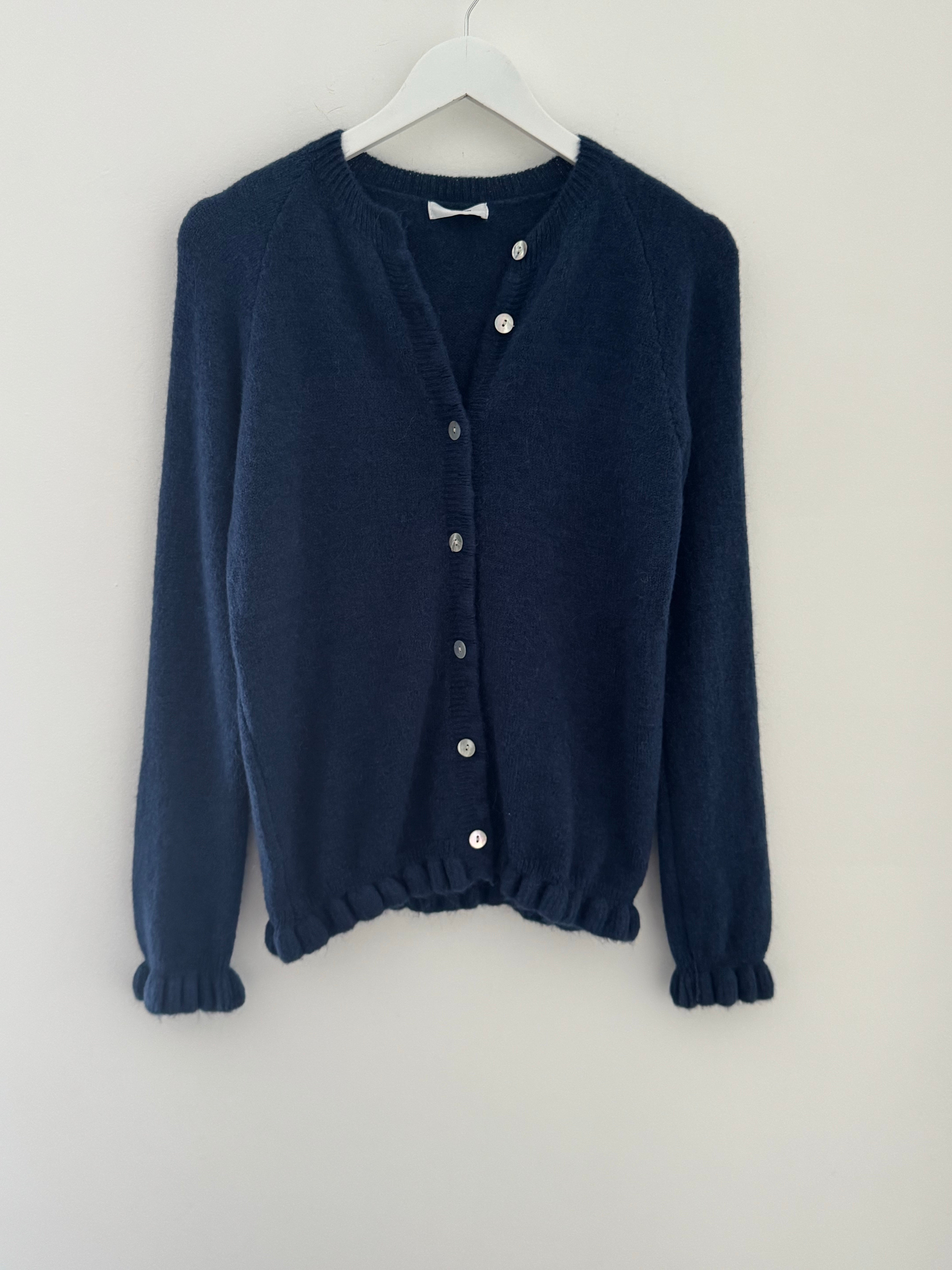 Alpaca Cardi with Frill Hems in Navy