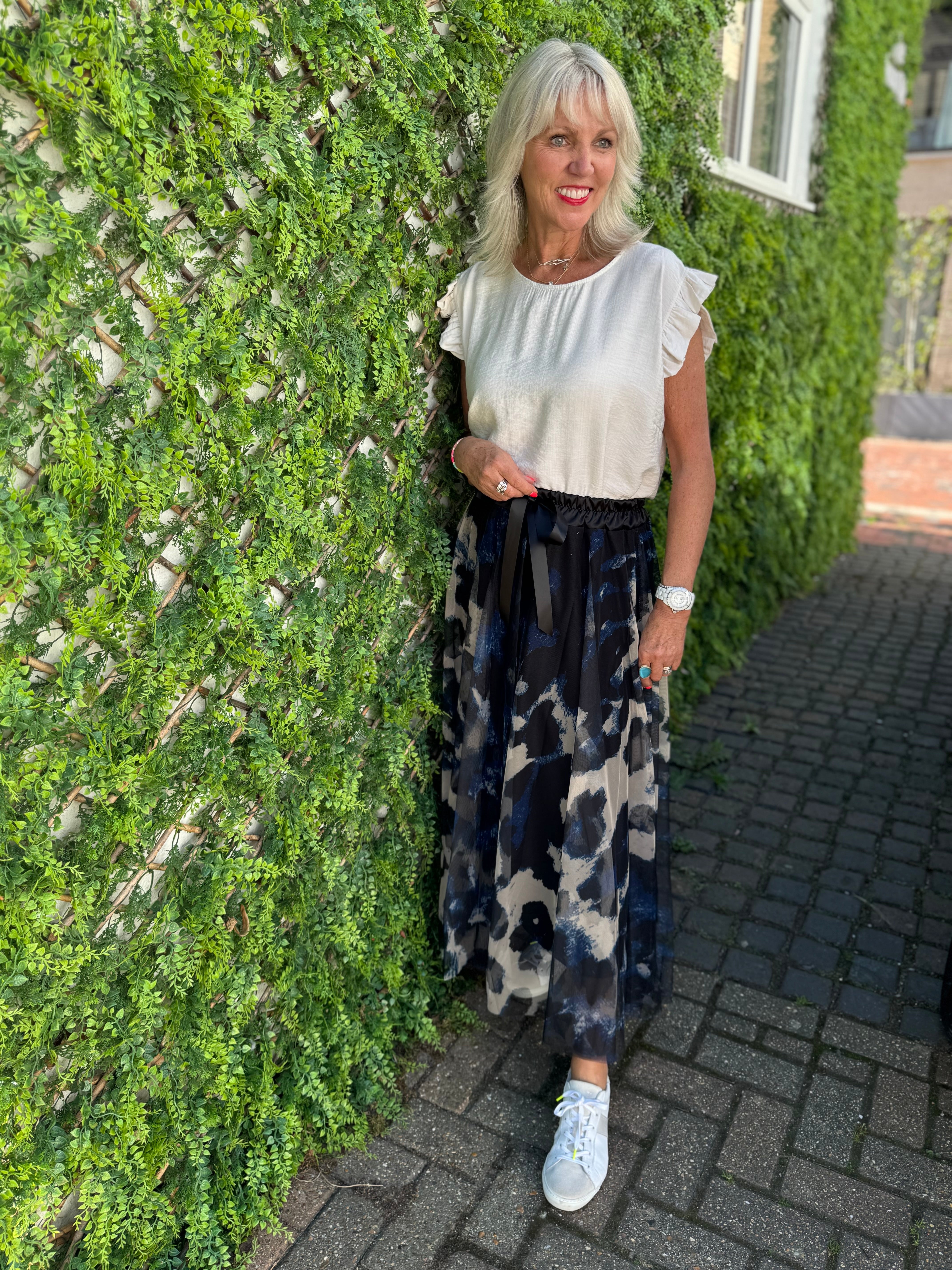 Tulle Midi Skirt in Black & Blue Leopard