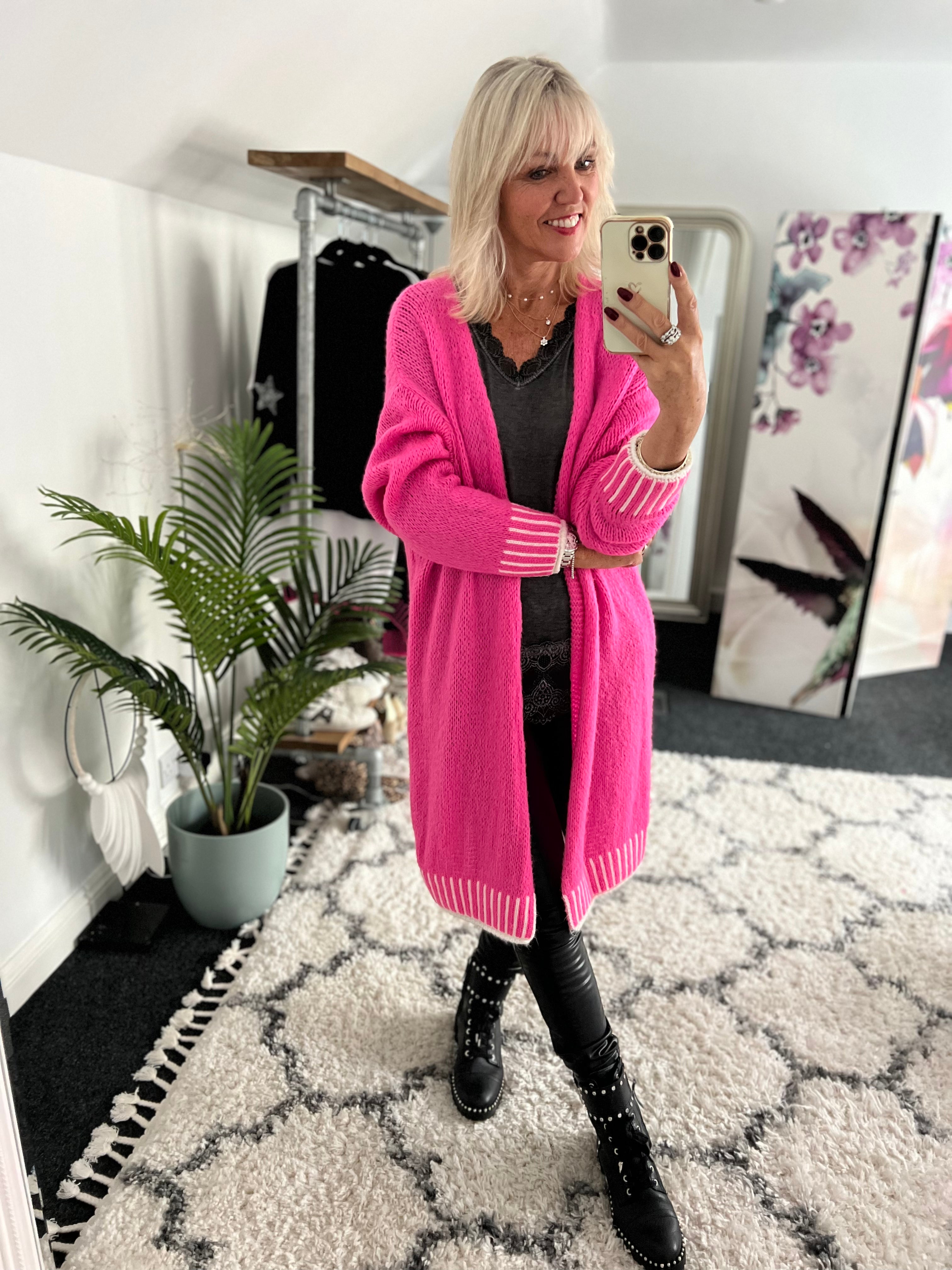 Long Stunning Cardi in Pink & White