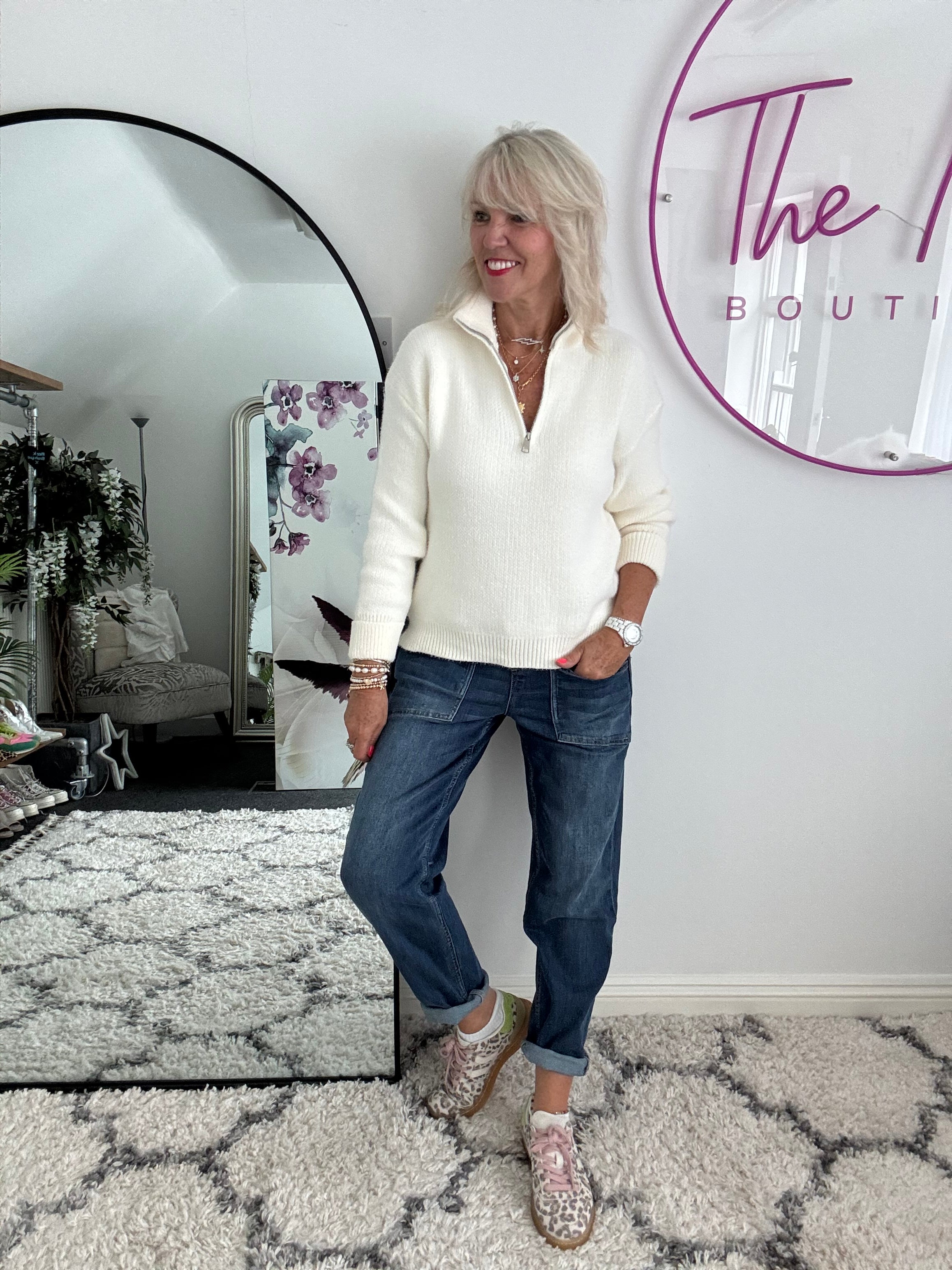 Softie Quarter Zip Knit in Ivory