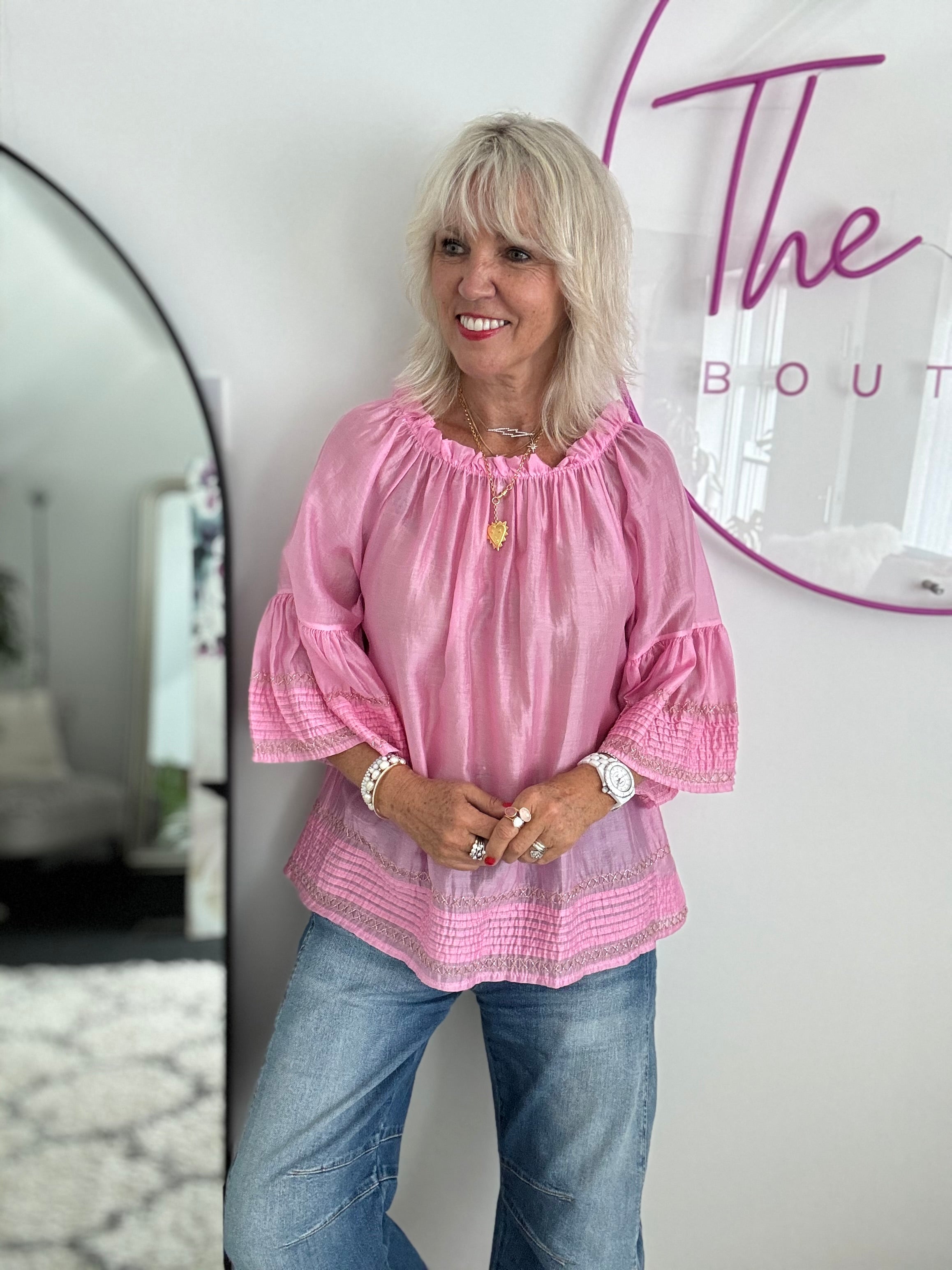 Silky Bardot Top in Pink