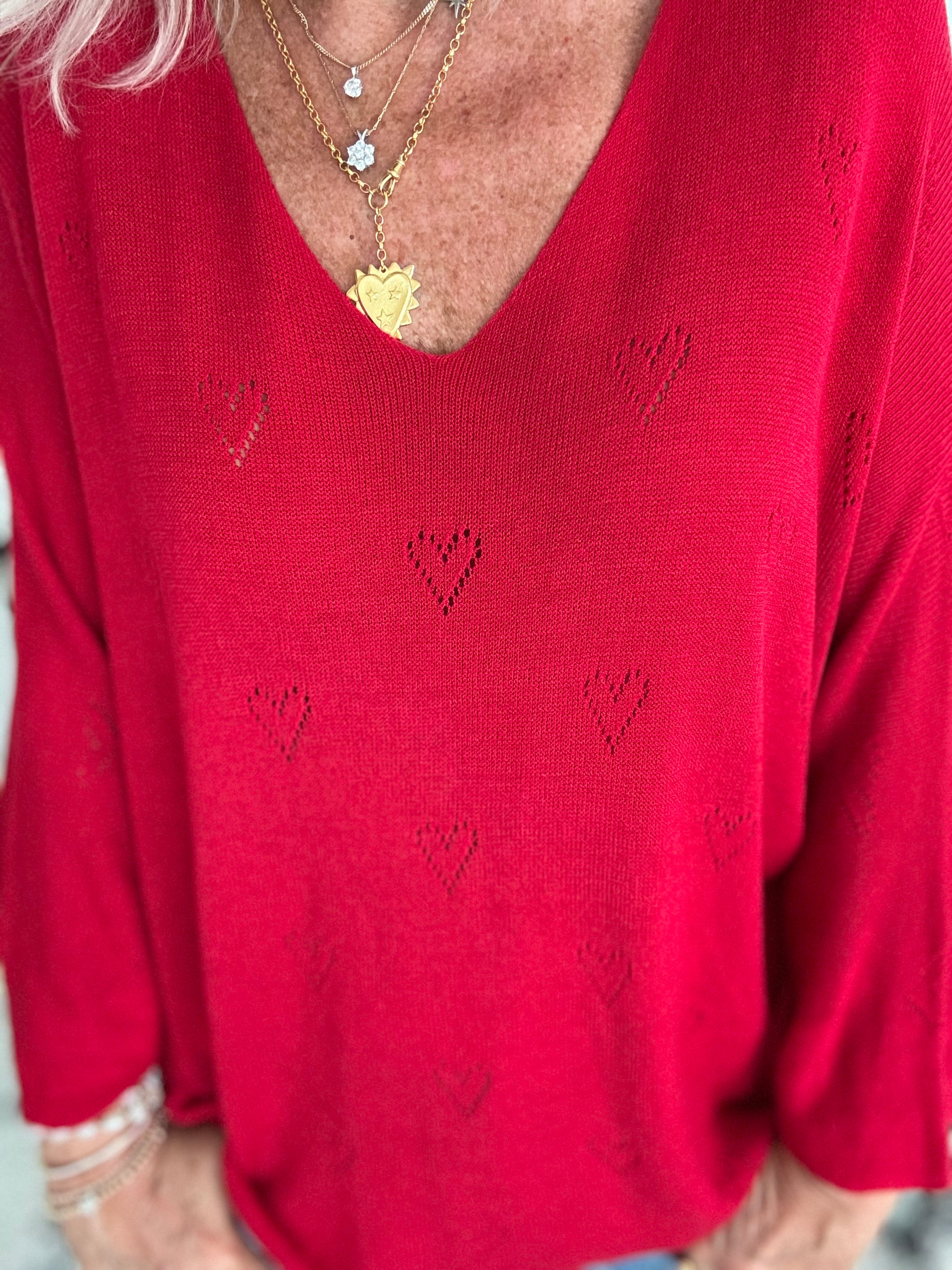 Lightweight Heart Jumper in Red