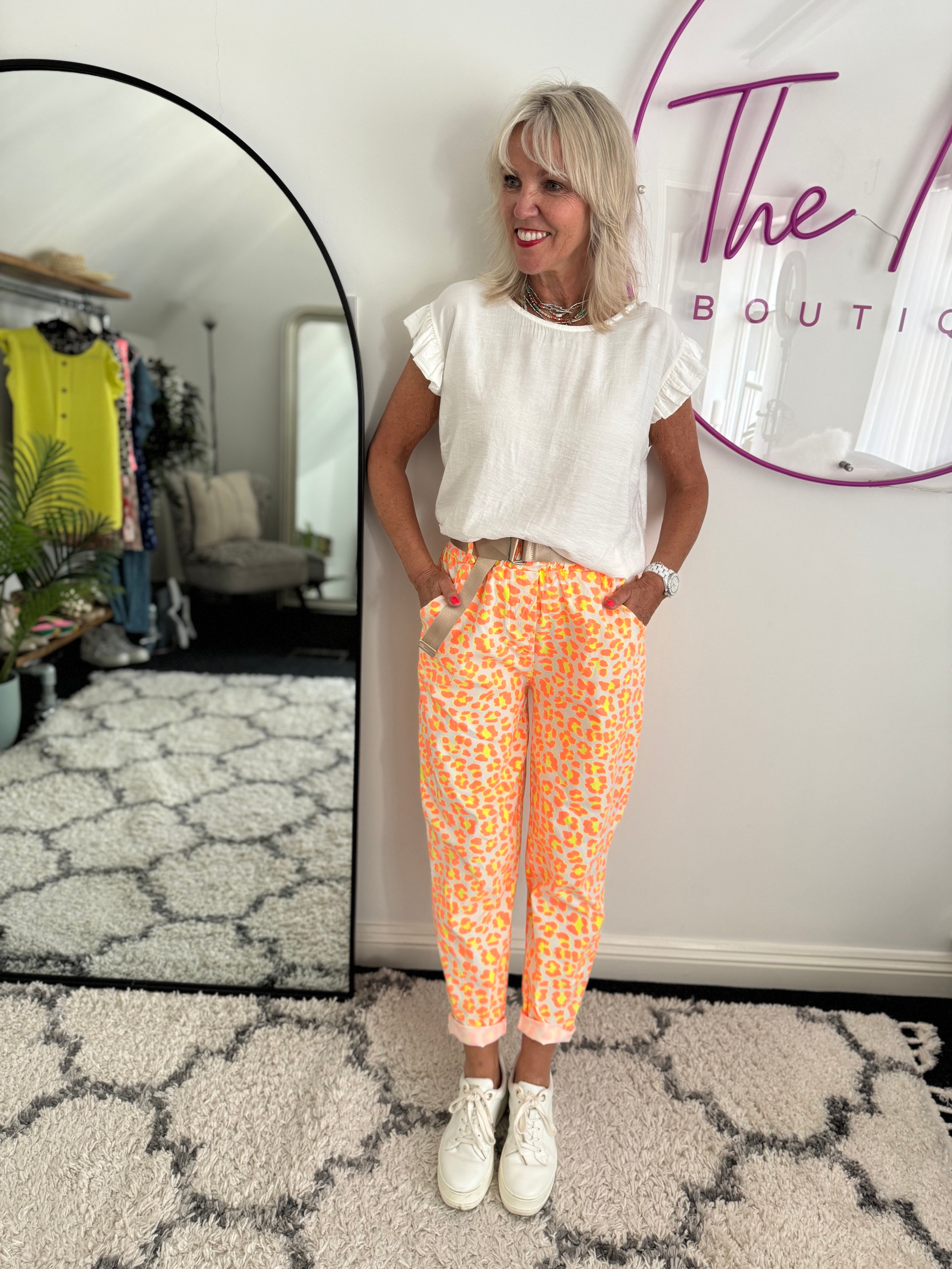 Barrel Leg Super Stretch Joggers in Orange & Citrus Leopard