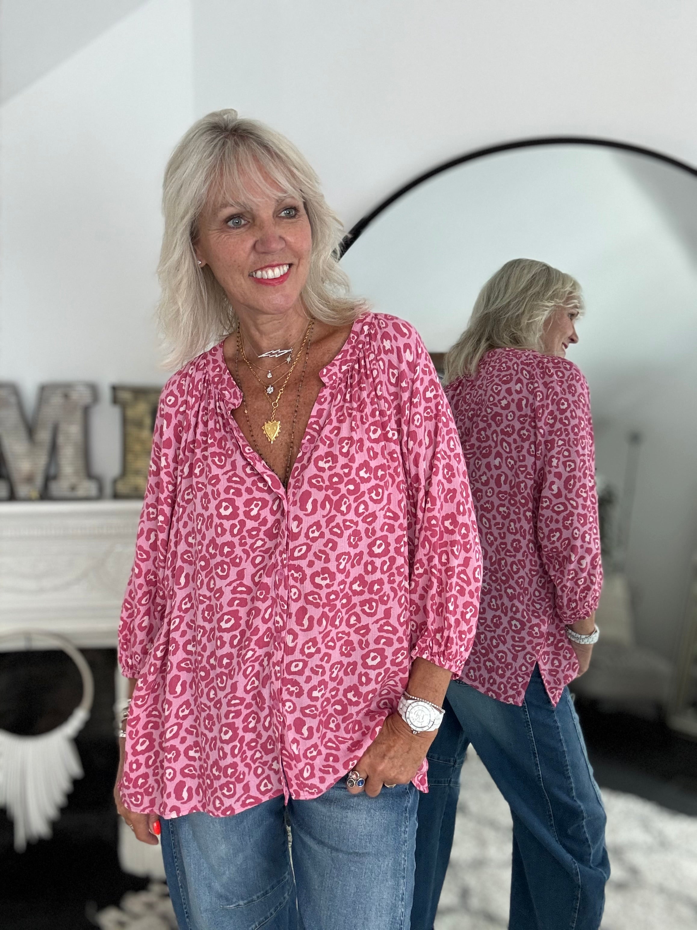 Leopard Print Blouse in Pink