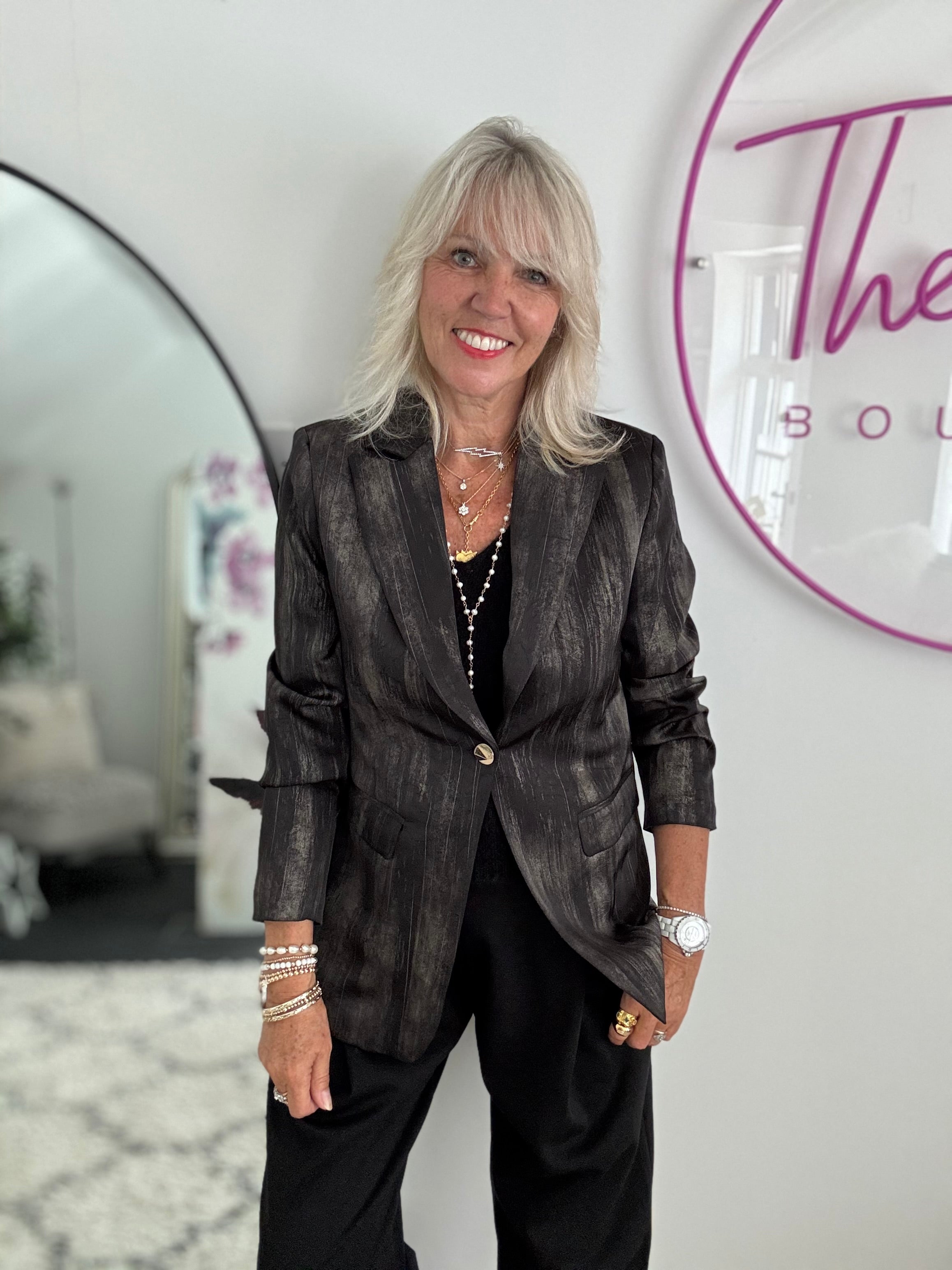 Silky Blazer in Black Brushstroke