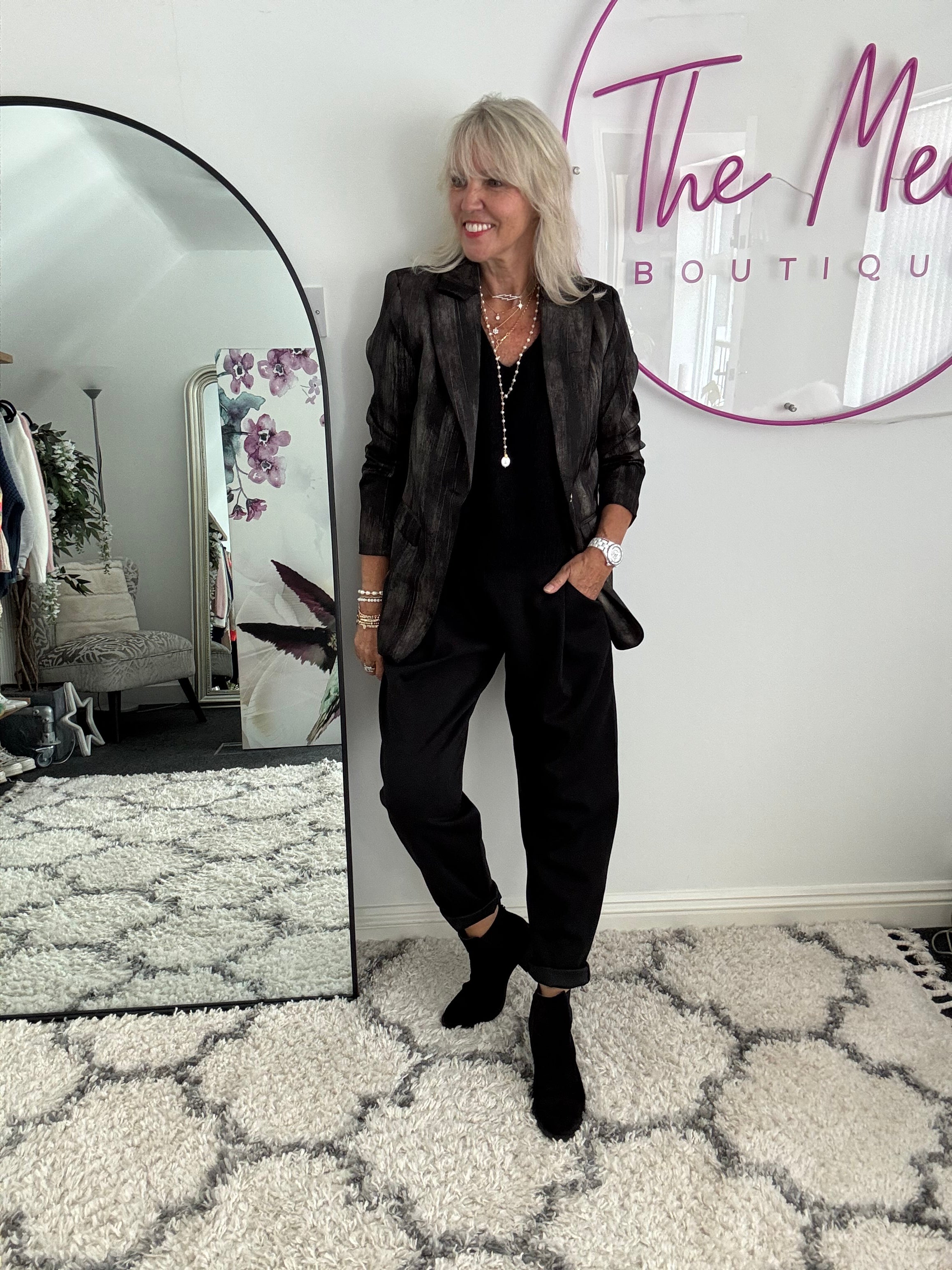 Silky Blazer in Black Brushstroke