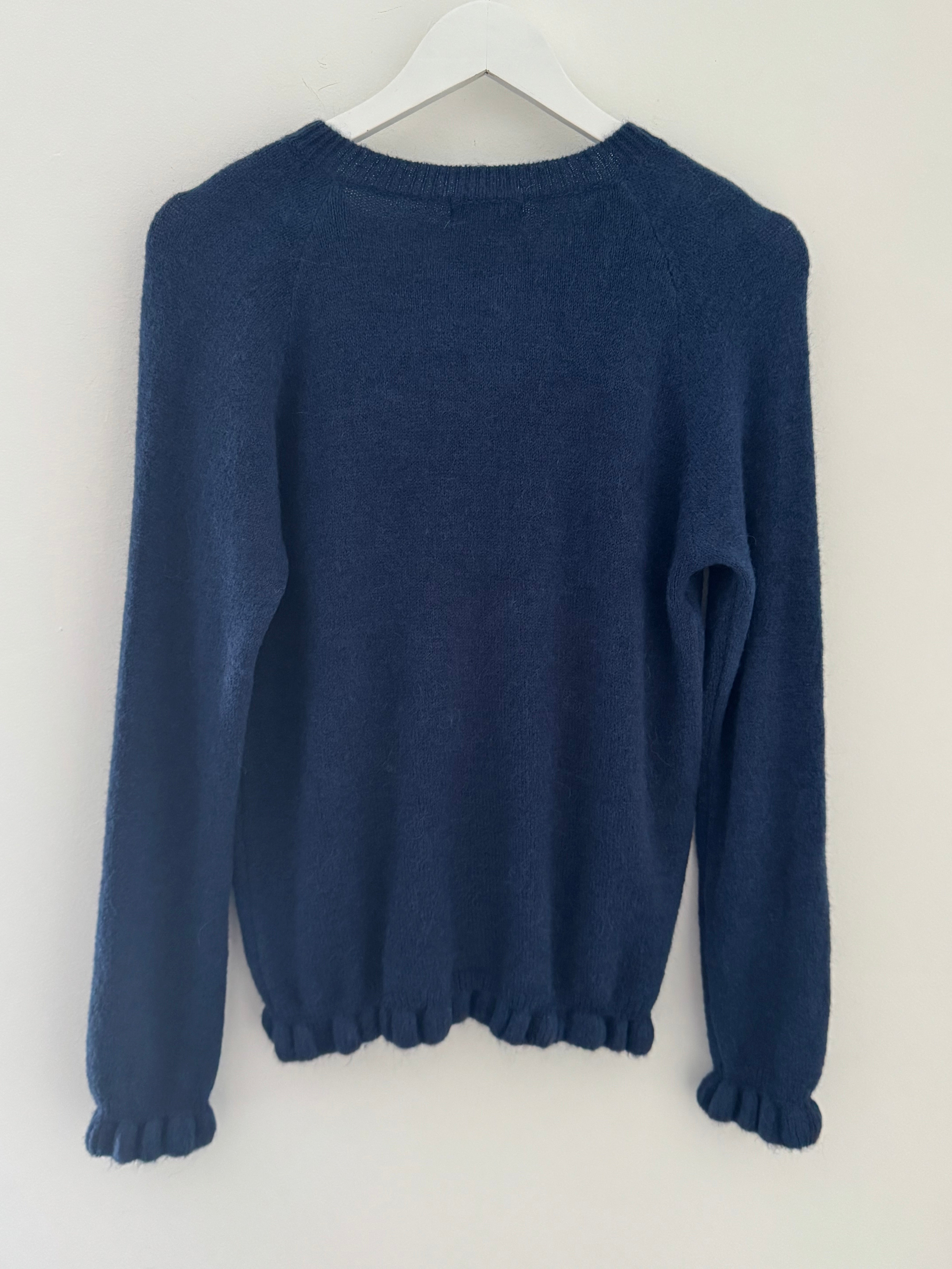 Alpaca Cardi with Frill Hems in Navy