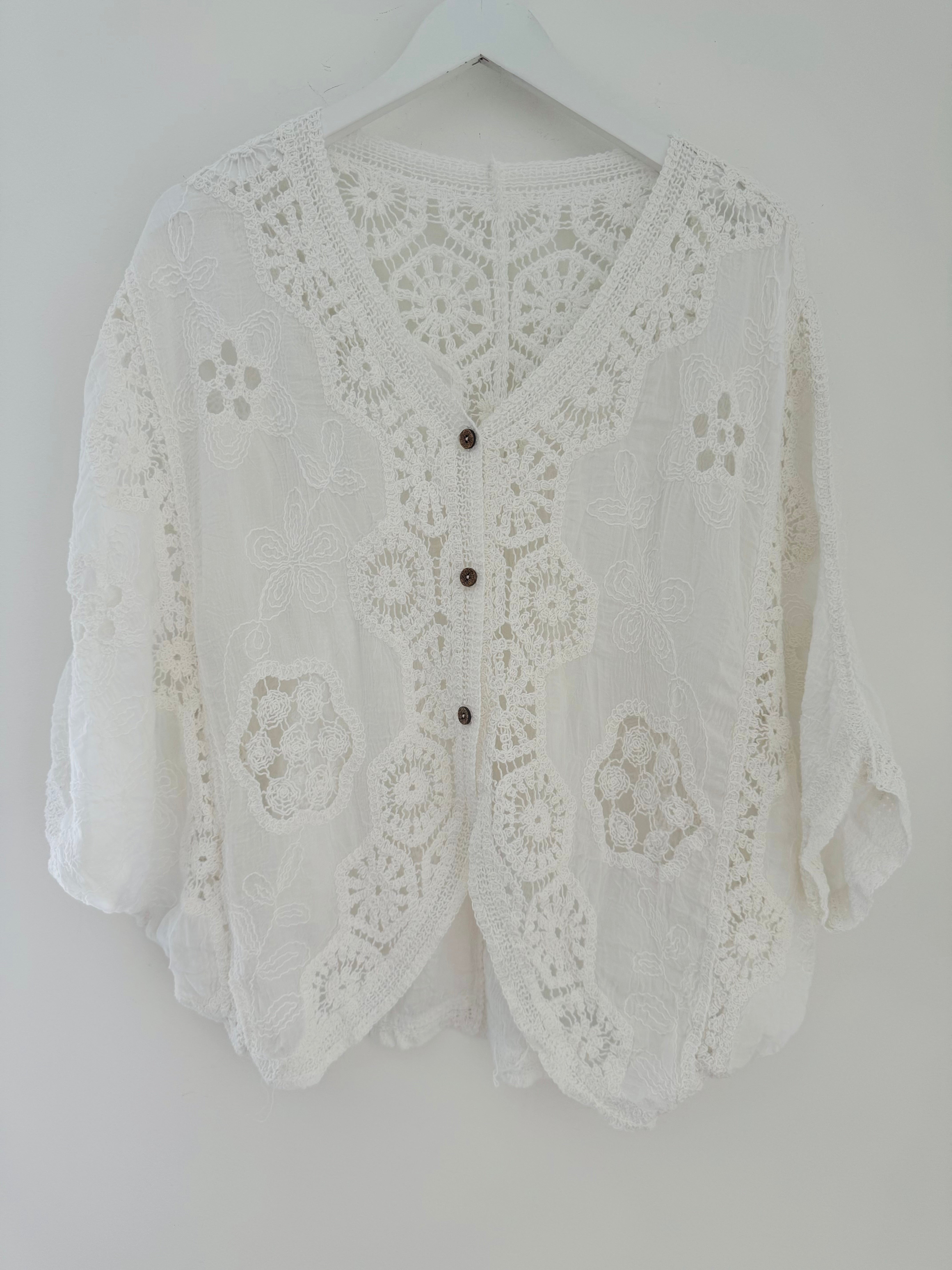 Batwing Crochet Cardigan in Ivory