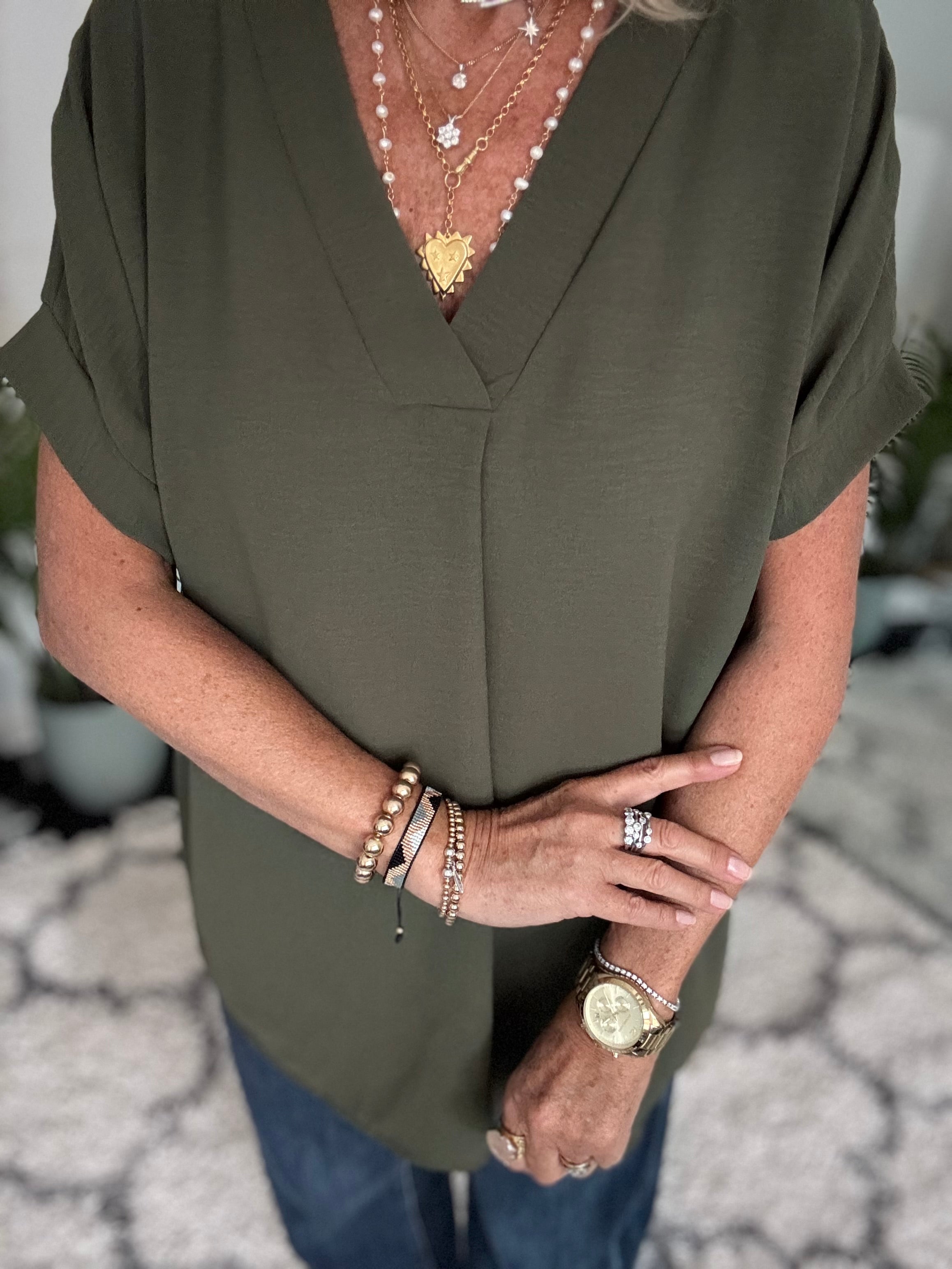Simple Crepe Top in Khaki
