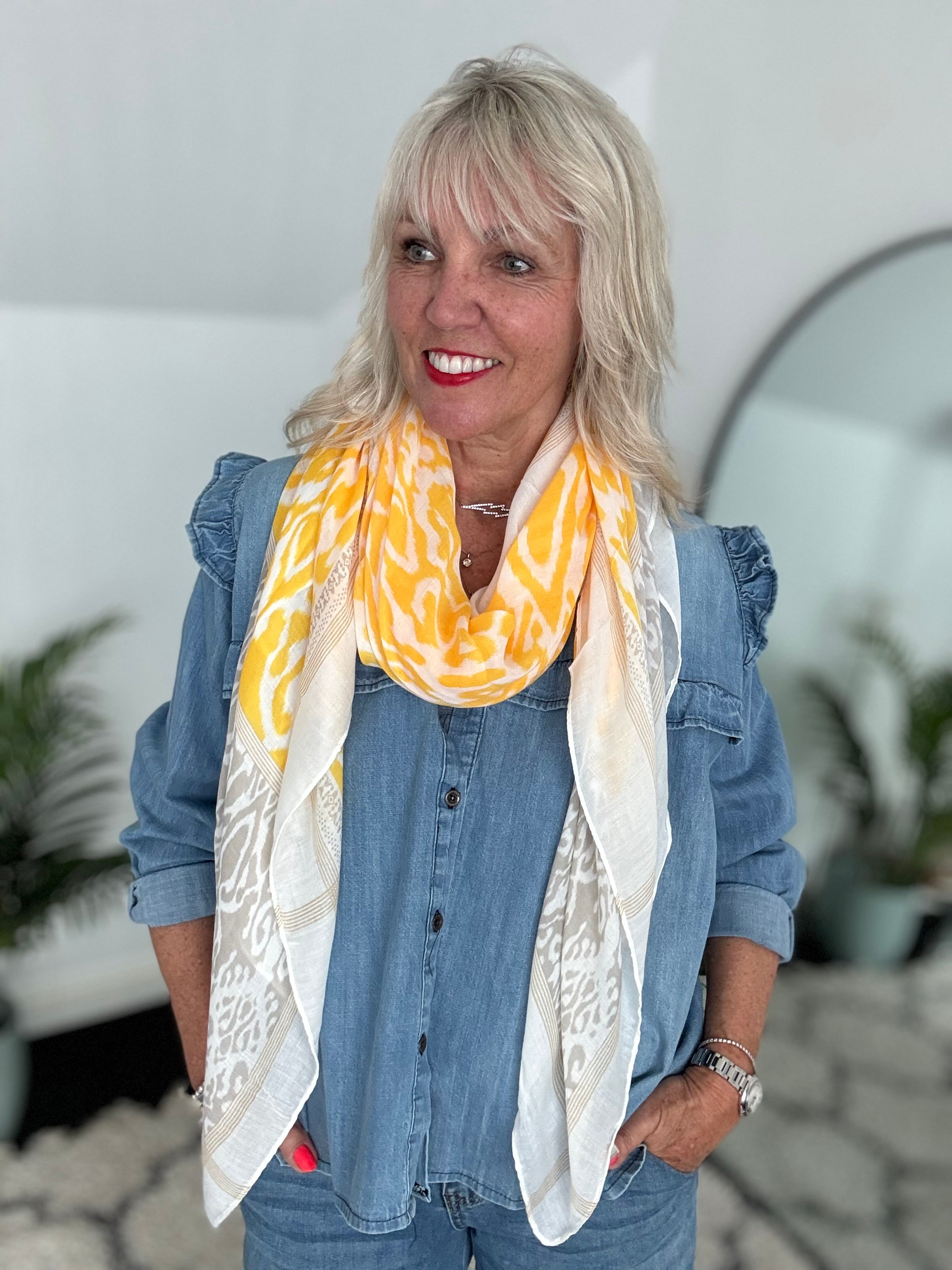 Ikat Scarf in Yellow & Taupe