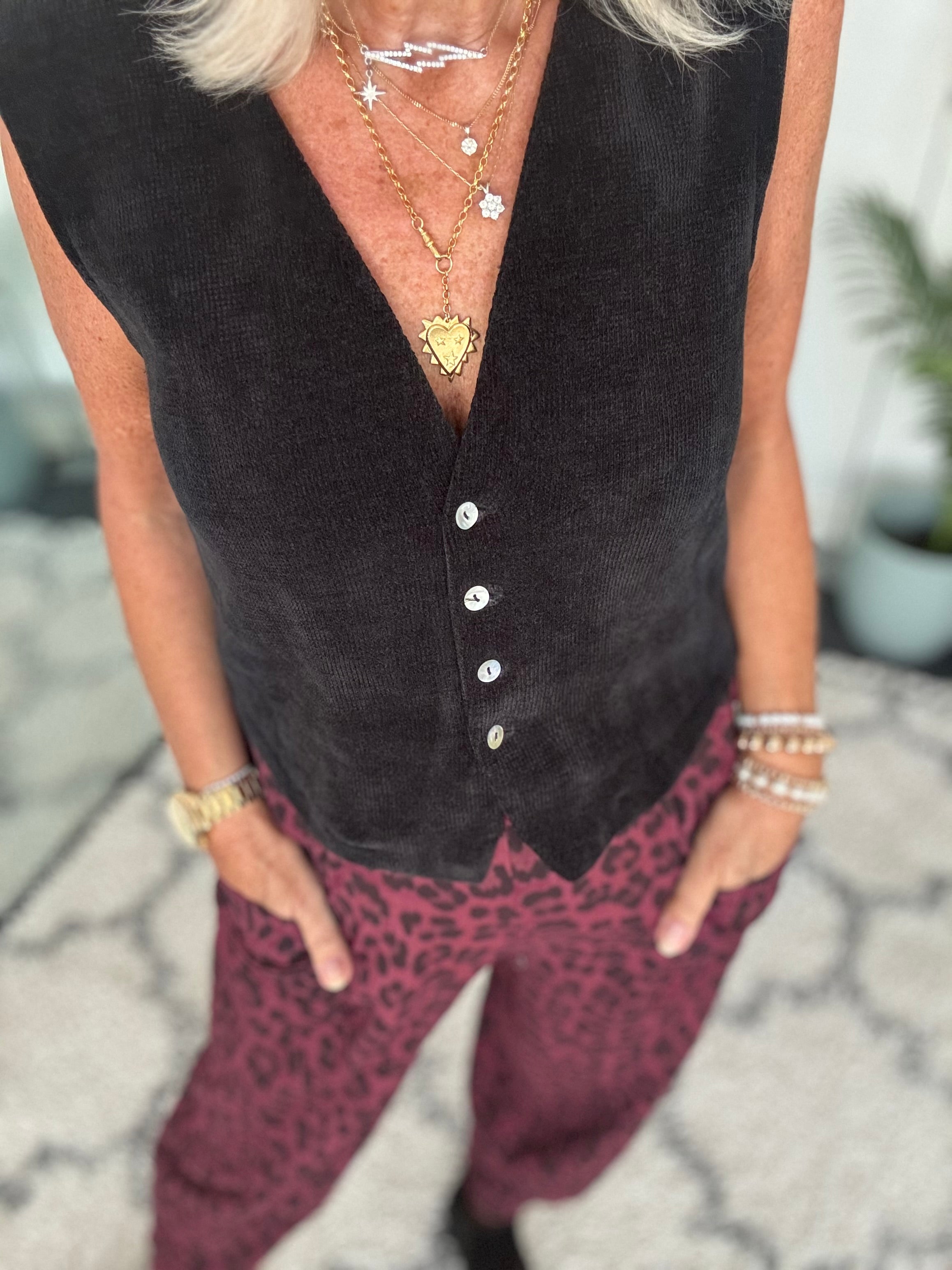 Chenille Waistcoat in Black