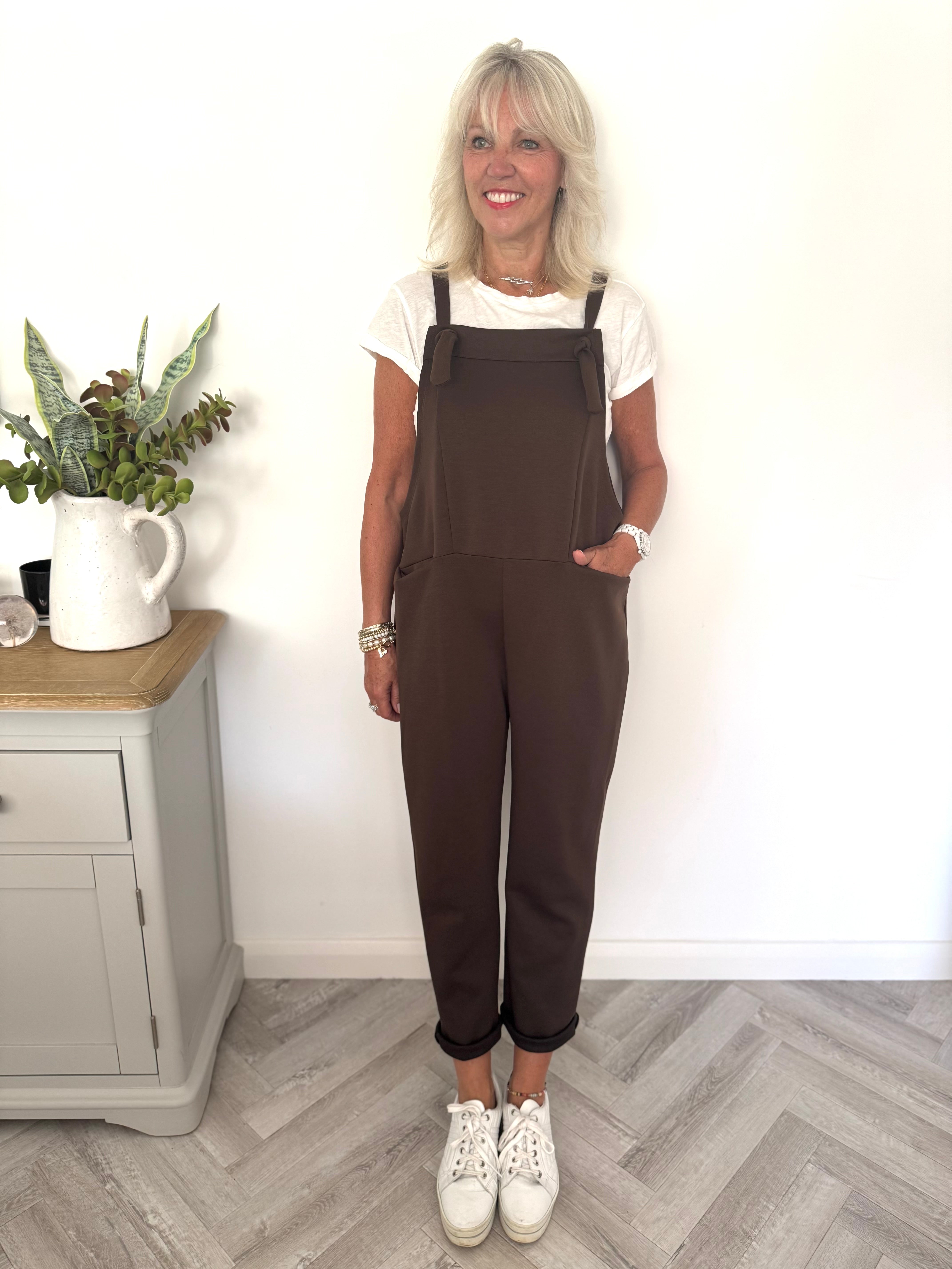 Stretch Dungarees in Chocolate