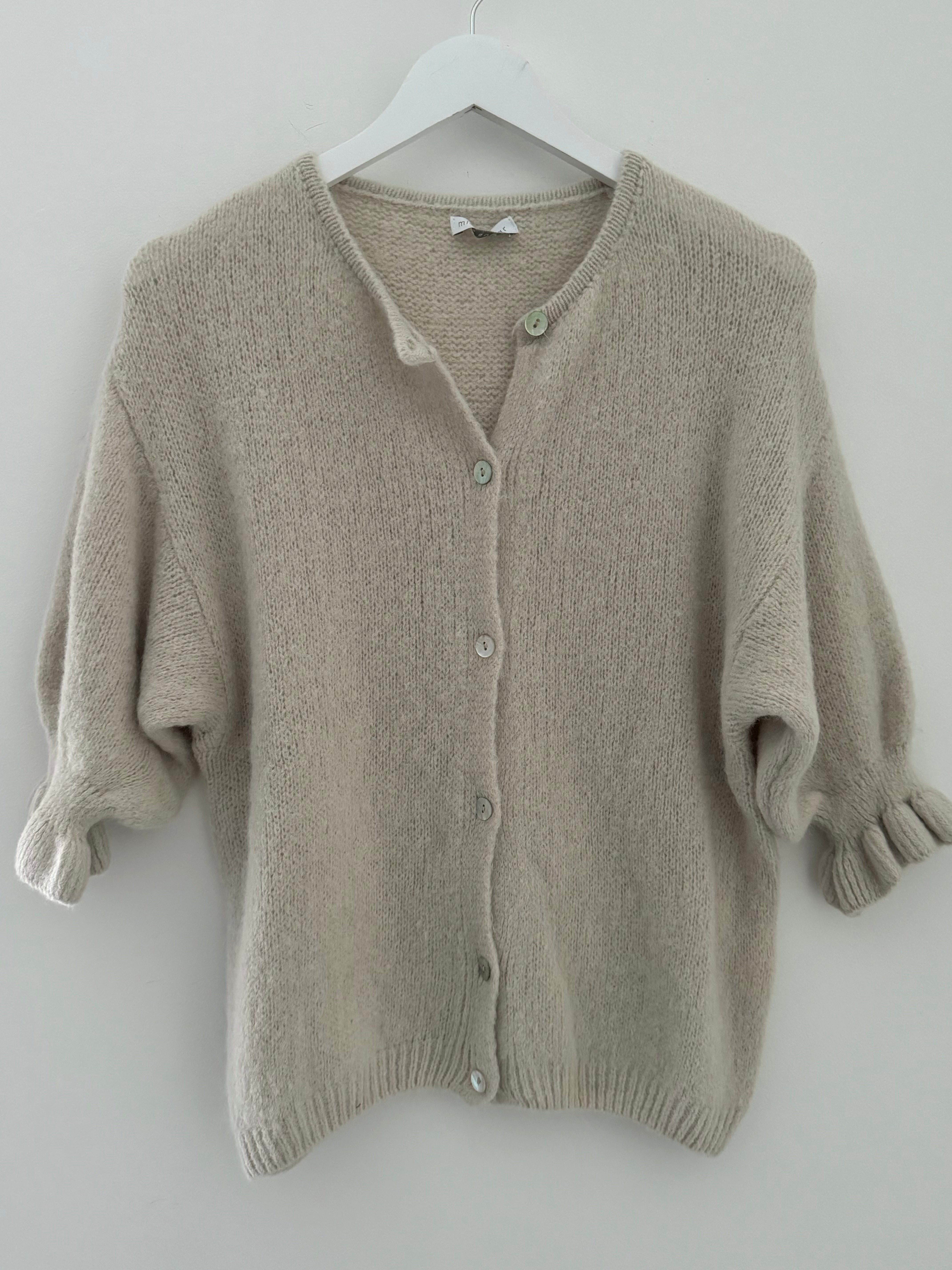 Alpaca Cardi with Frill Cuffs in Ecru