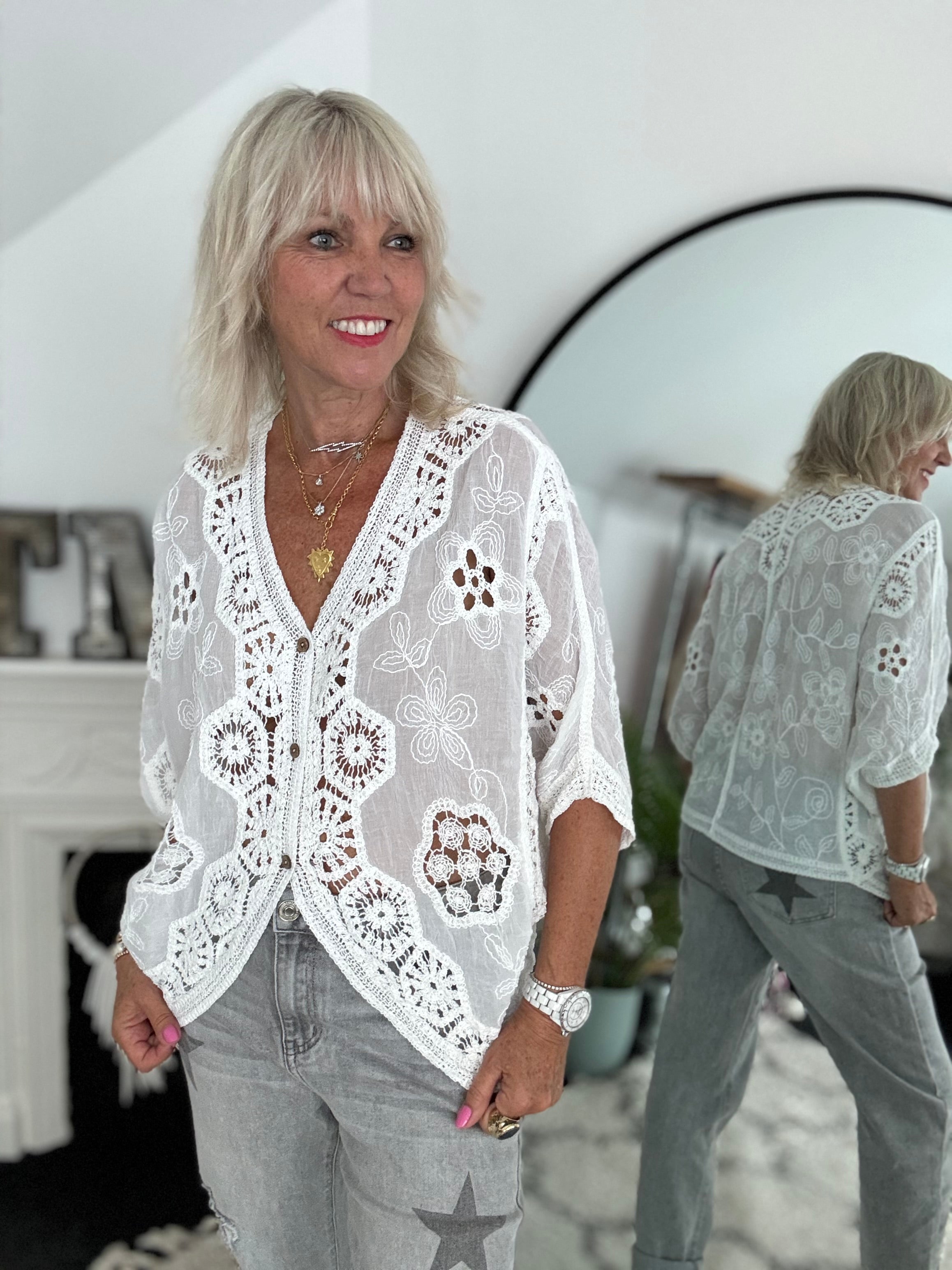 Batwing Crochet Cardigan in Ivory