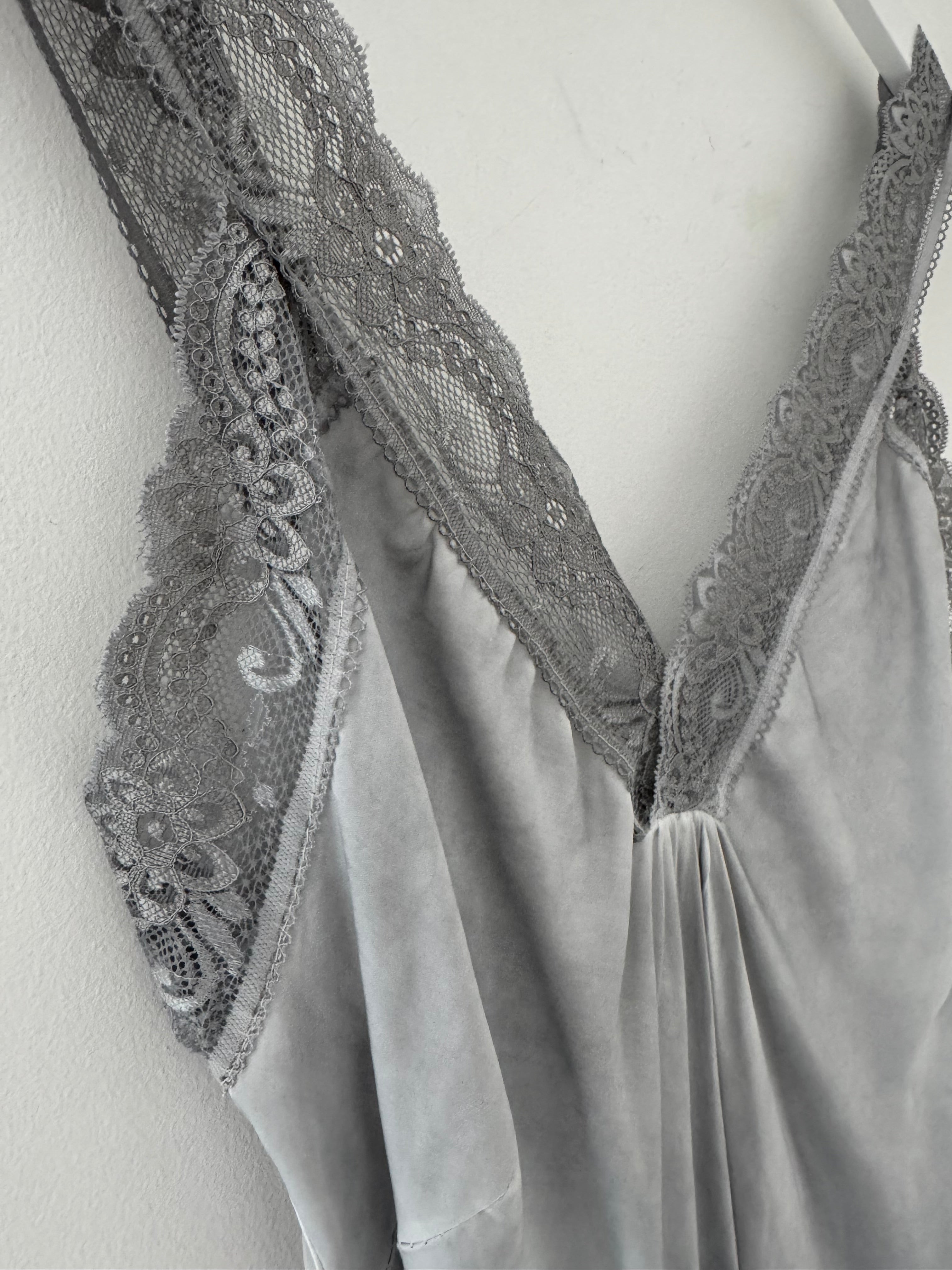 Lace Trim Silky Vest in Silver Grey