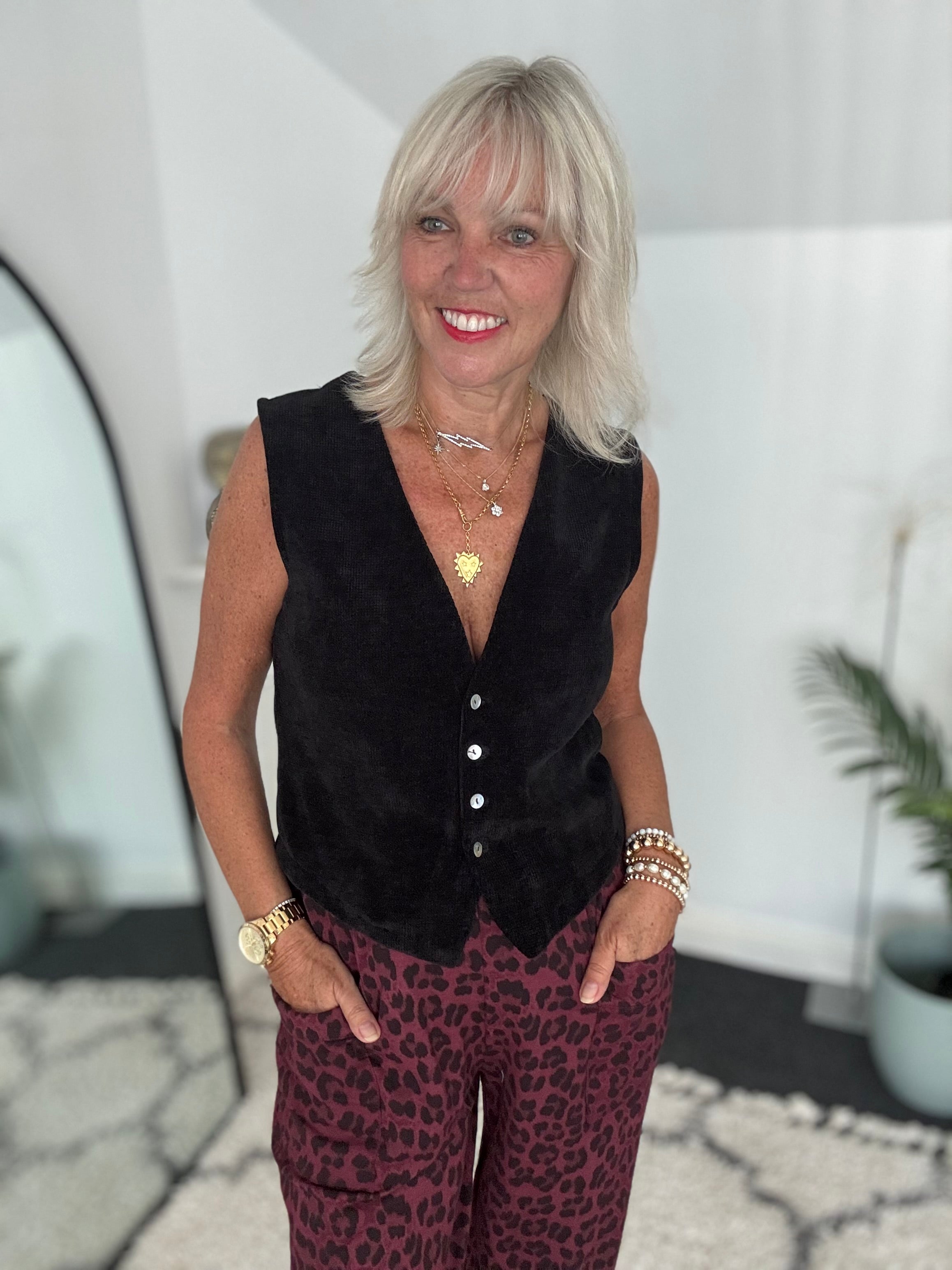 Chenille Waistcoat in Black