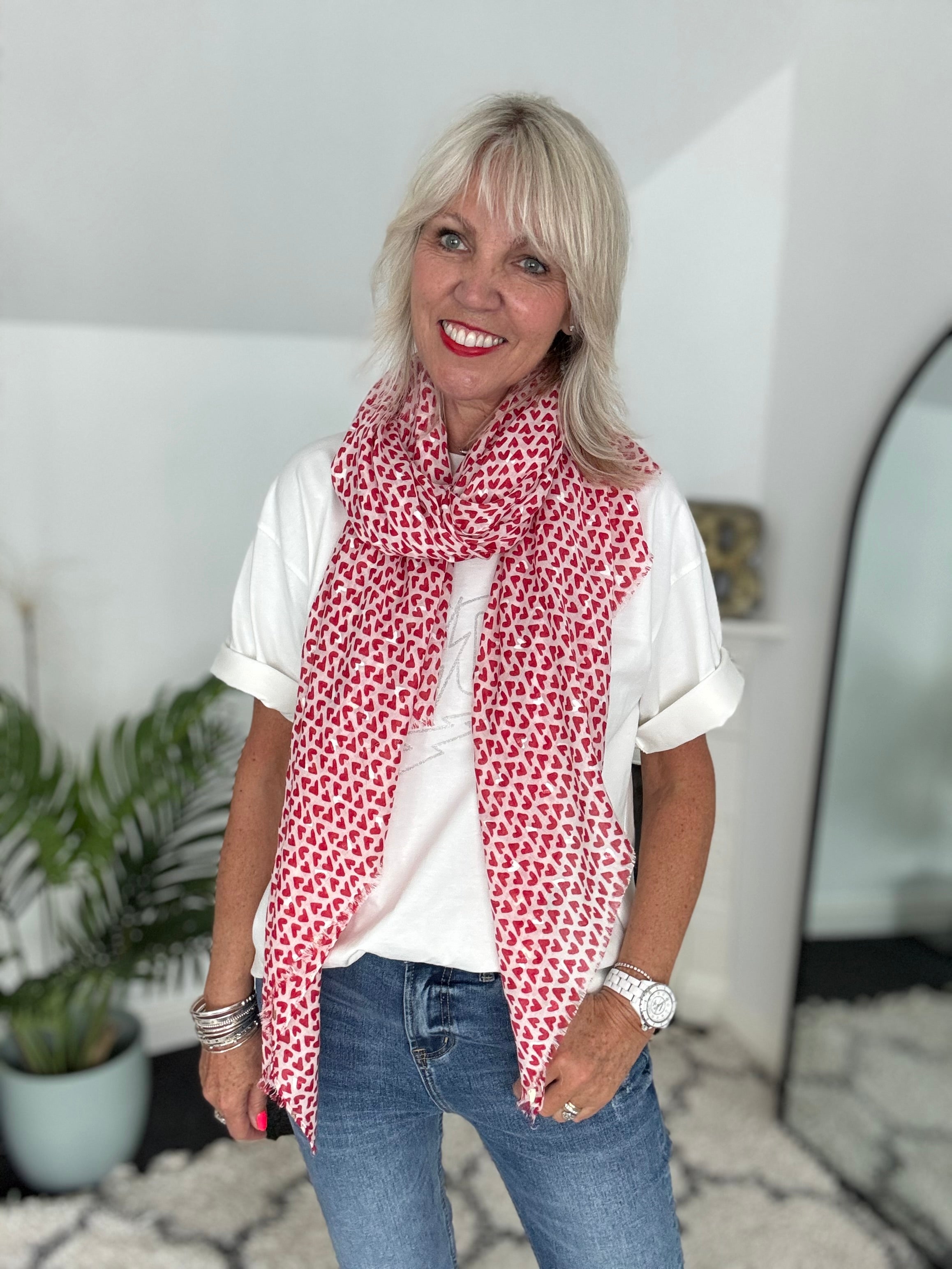 Gold Heart Scarf in Red