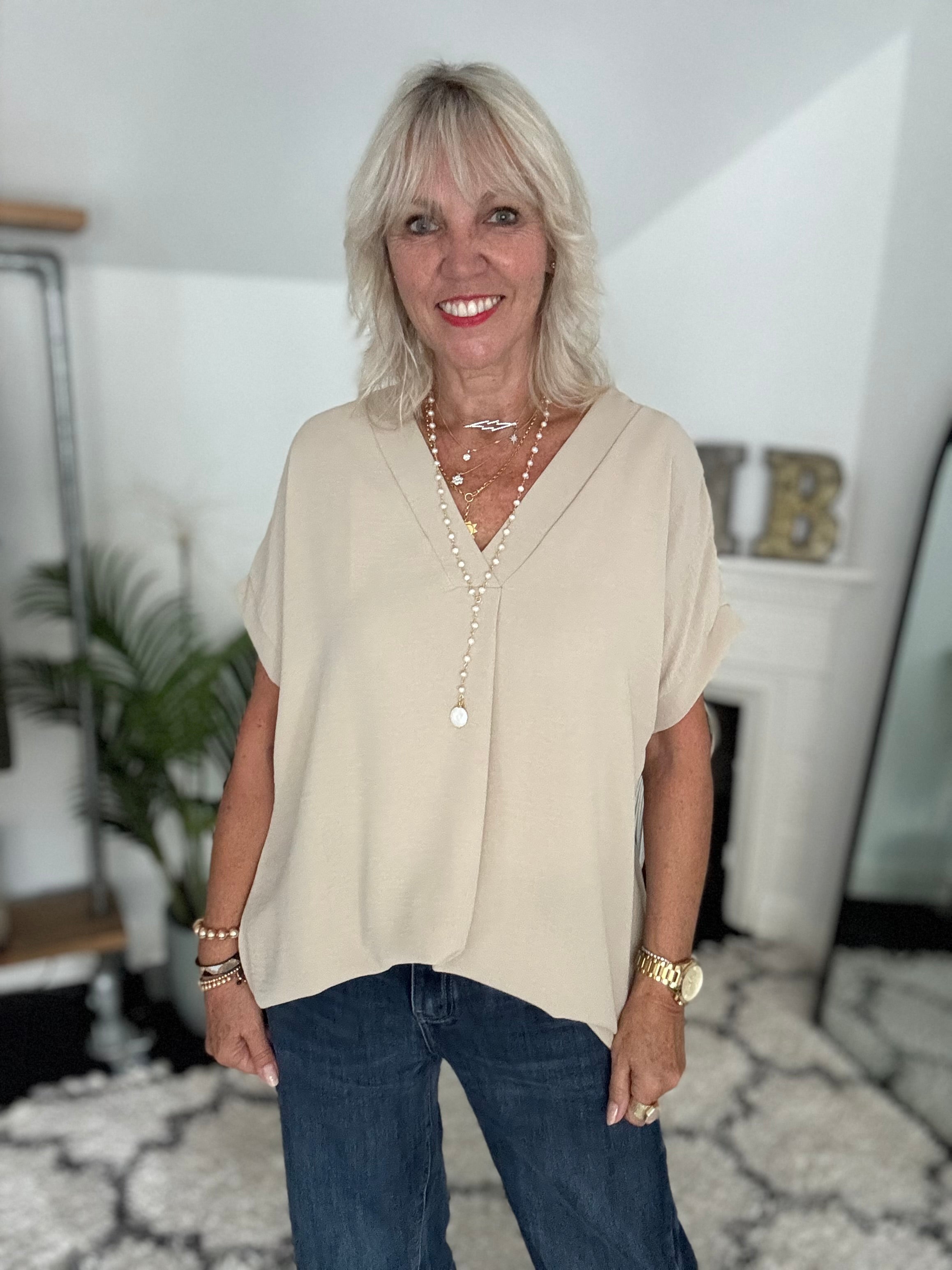 Simple Crepe Top in Stone