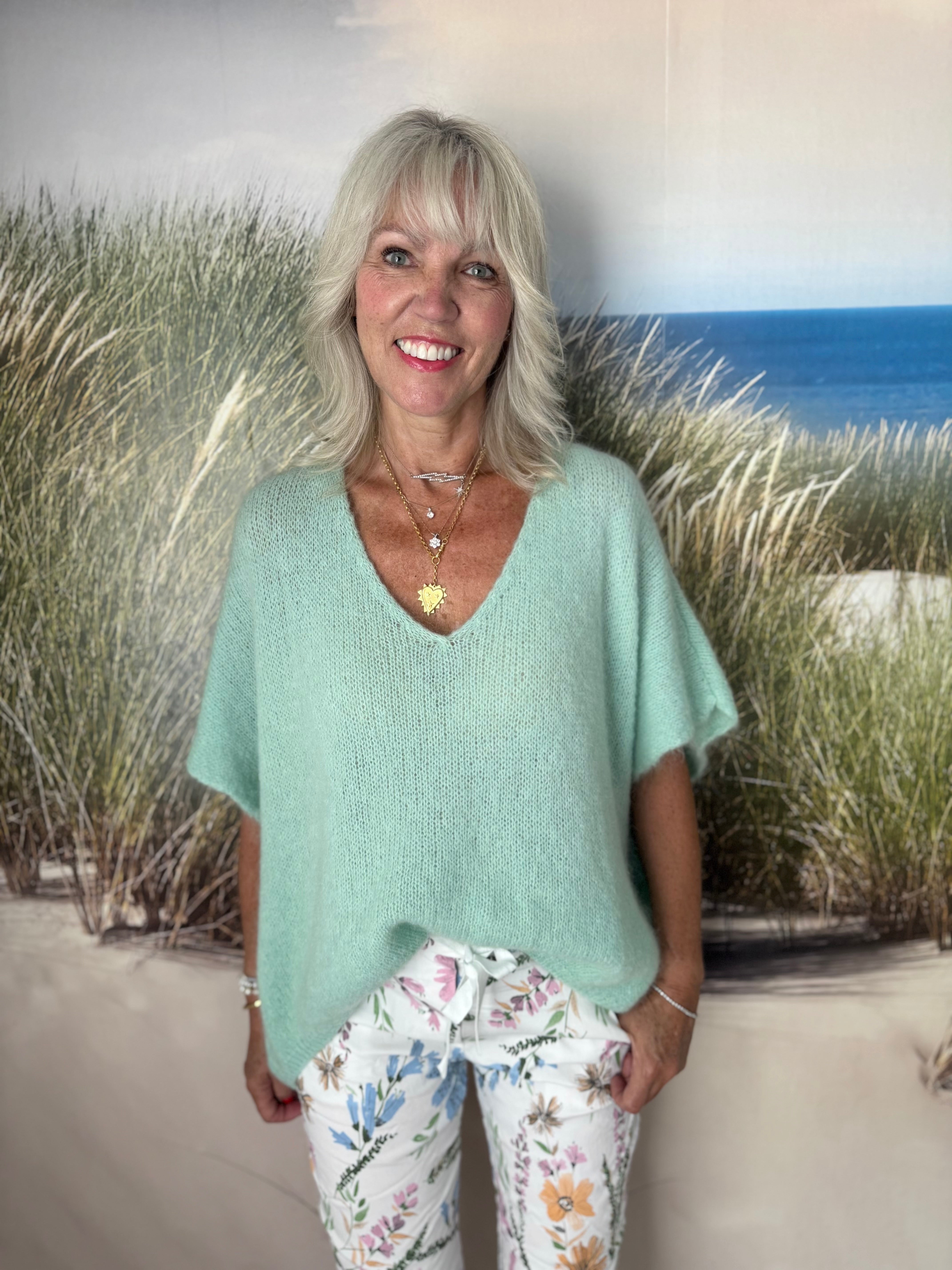 Mohair V Neck Tank in Sea Glass
