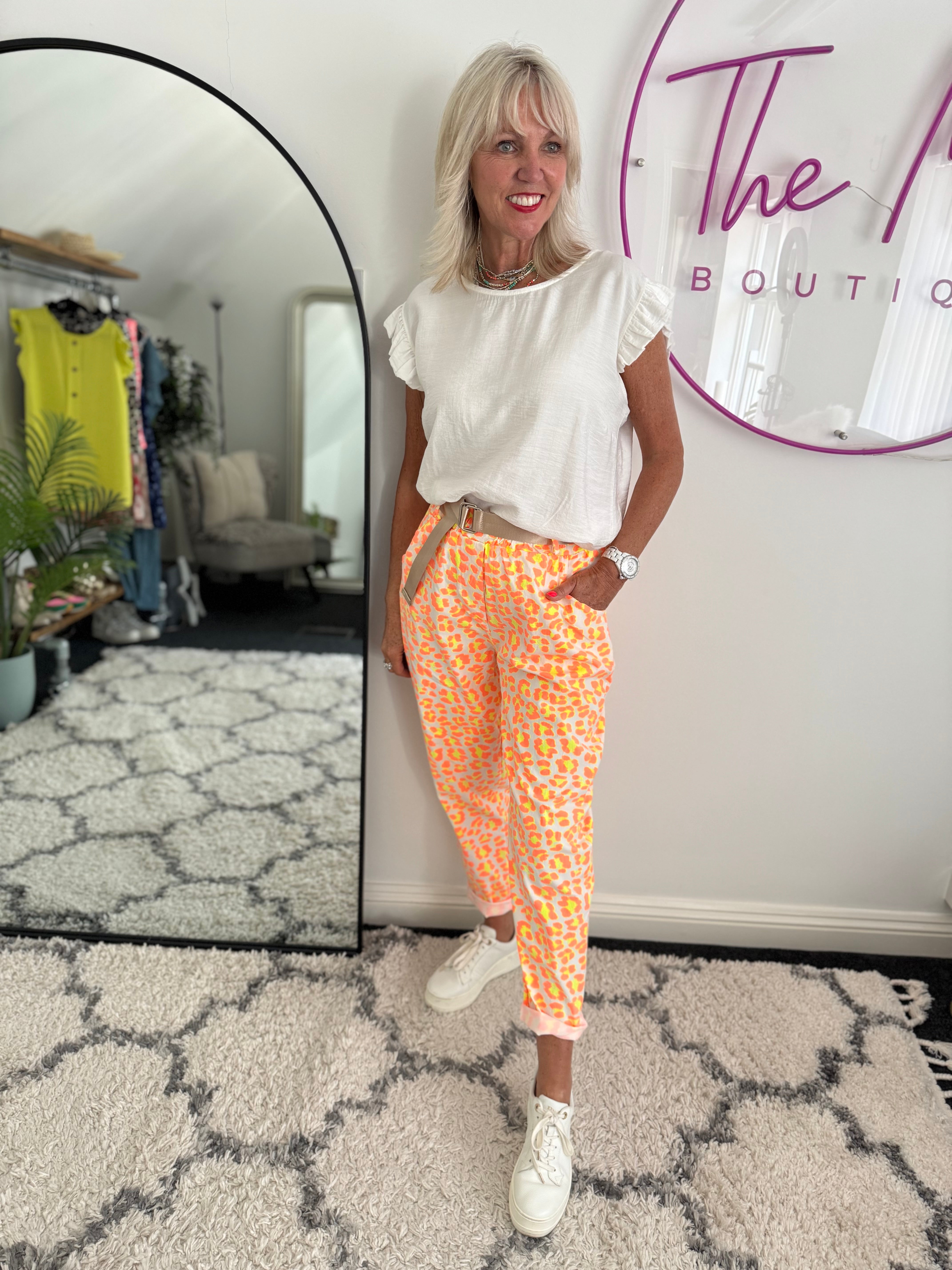 Barrel Leg Super Stretch Joggers in Orange & Citrus Leopard