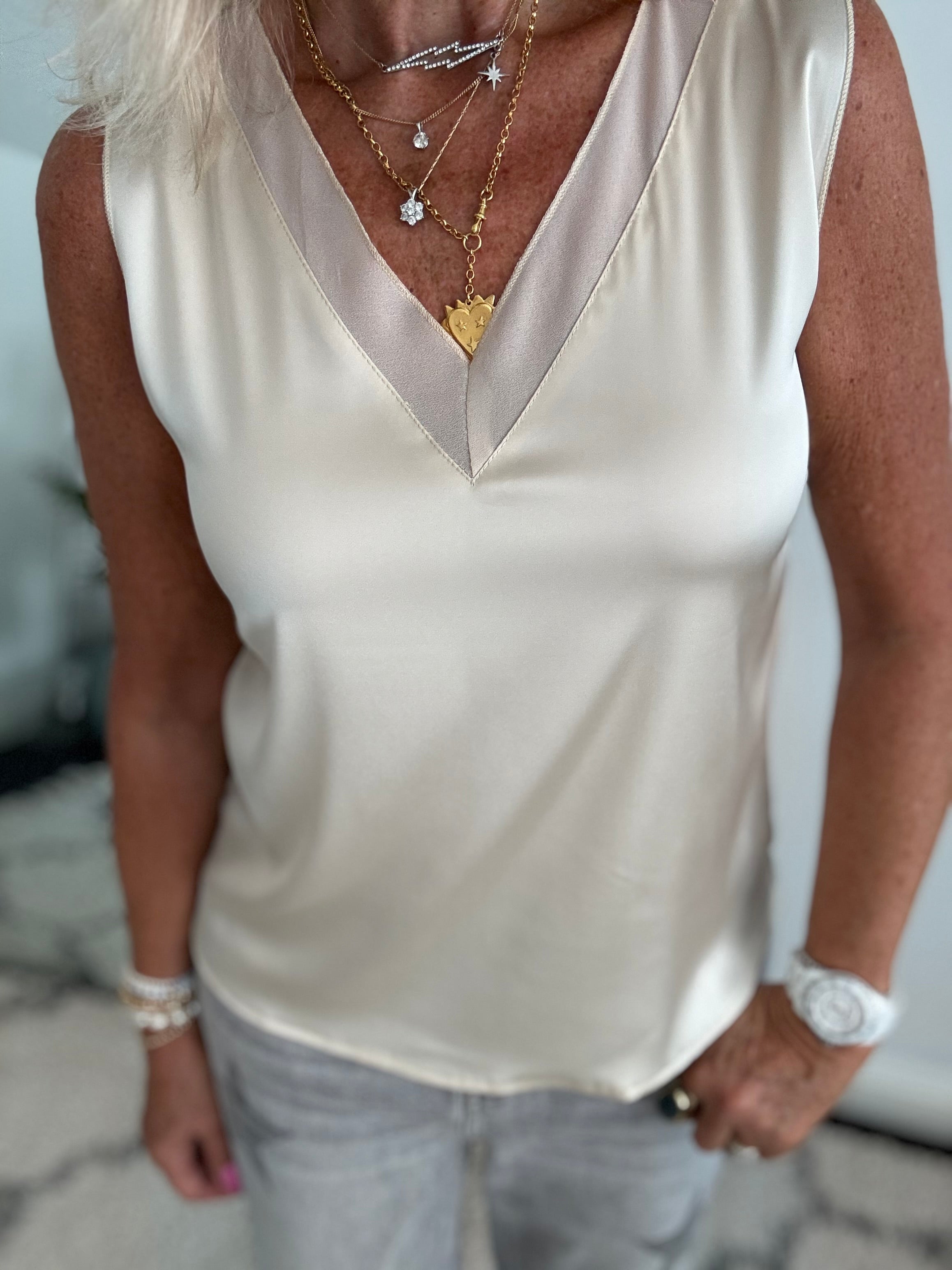 Silky V Neck Vest in Champagne