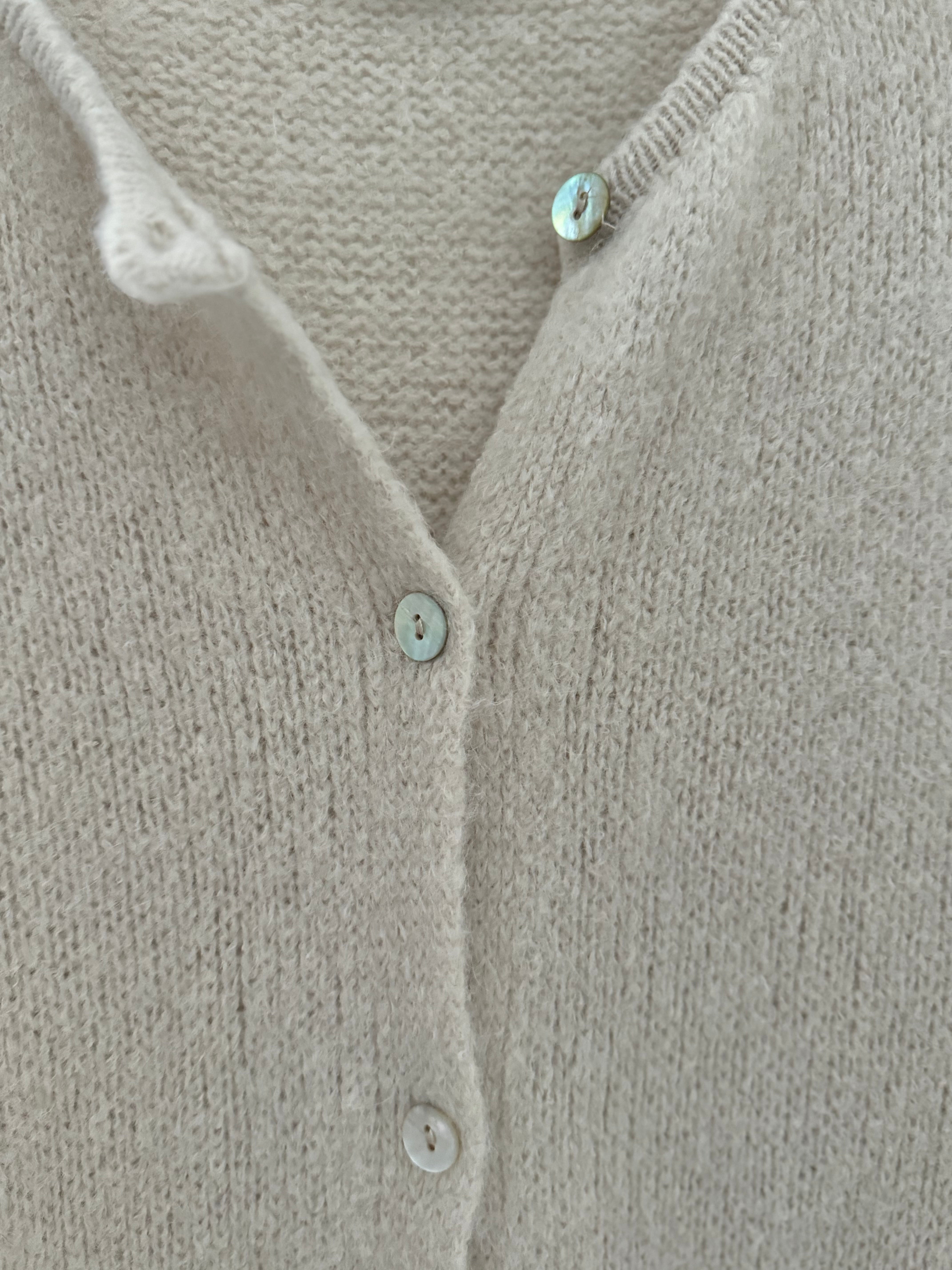 Alpaca Cardi with Frill Cuffs in Ecru