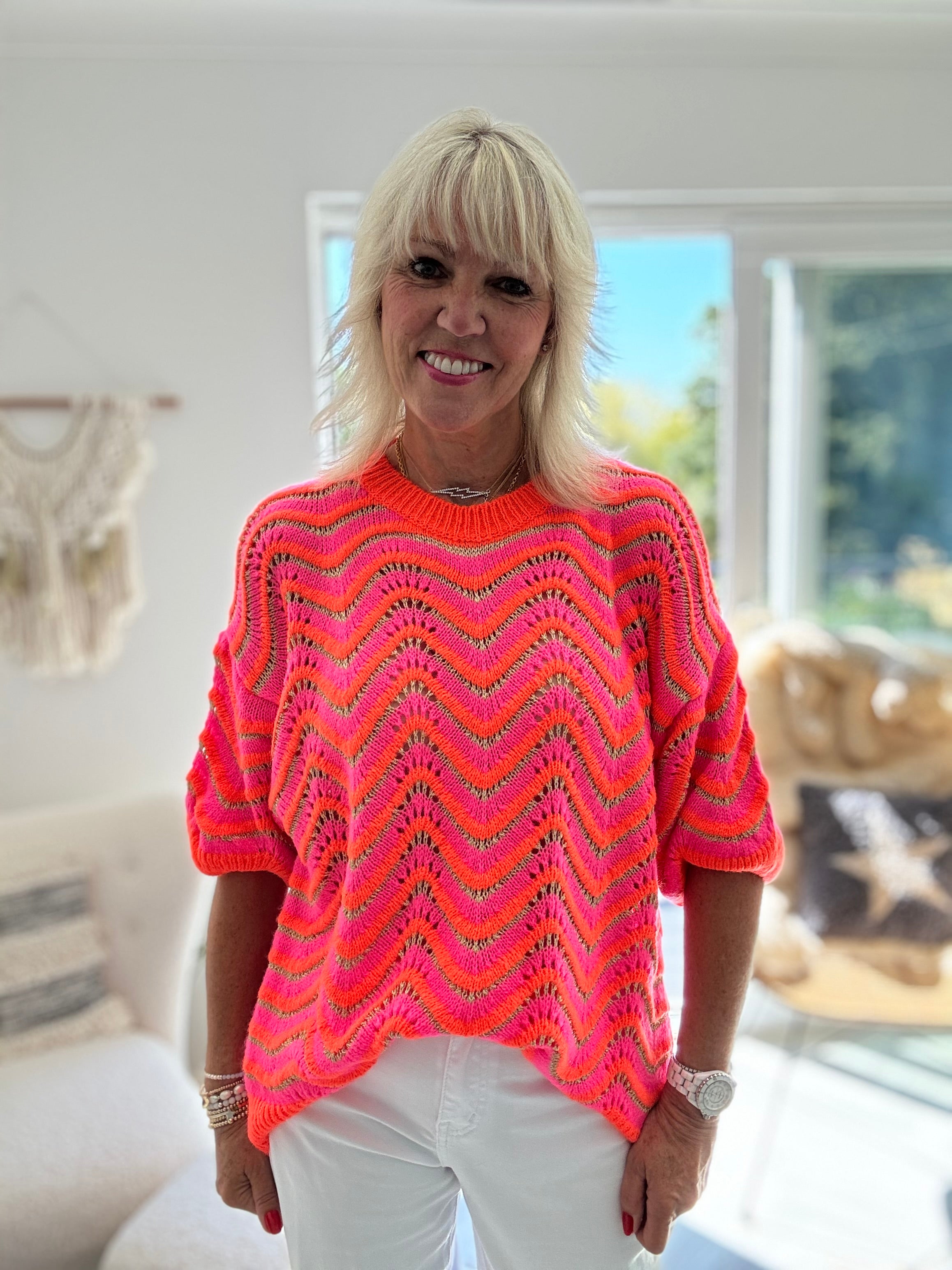 Luxe Short Sleeve Pink & Orange Neon Knit