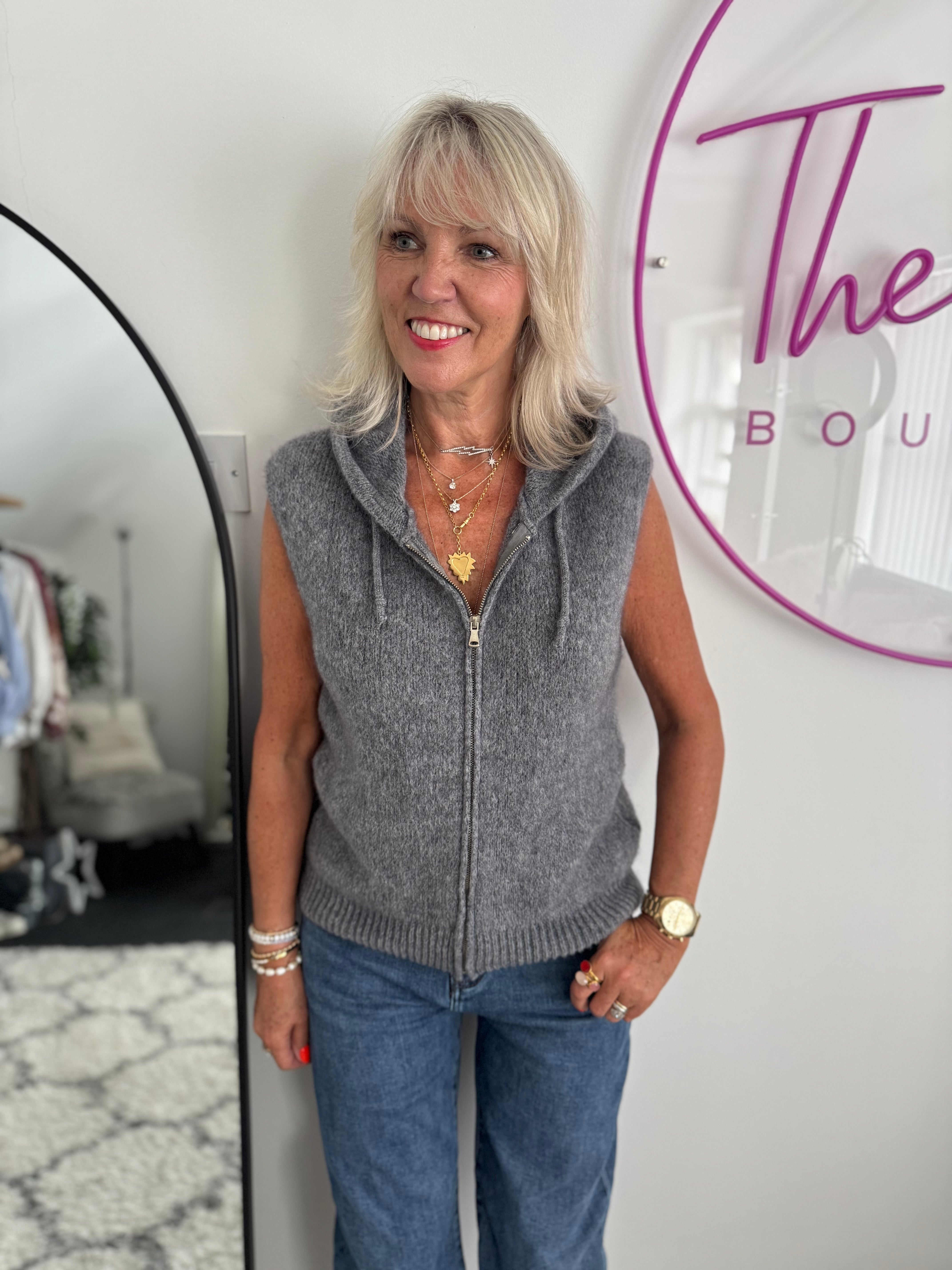 Hooded Mohair Gilet in Soft Charcoal