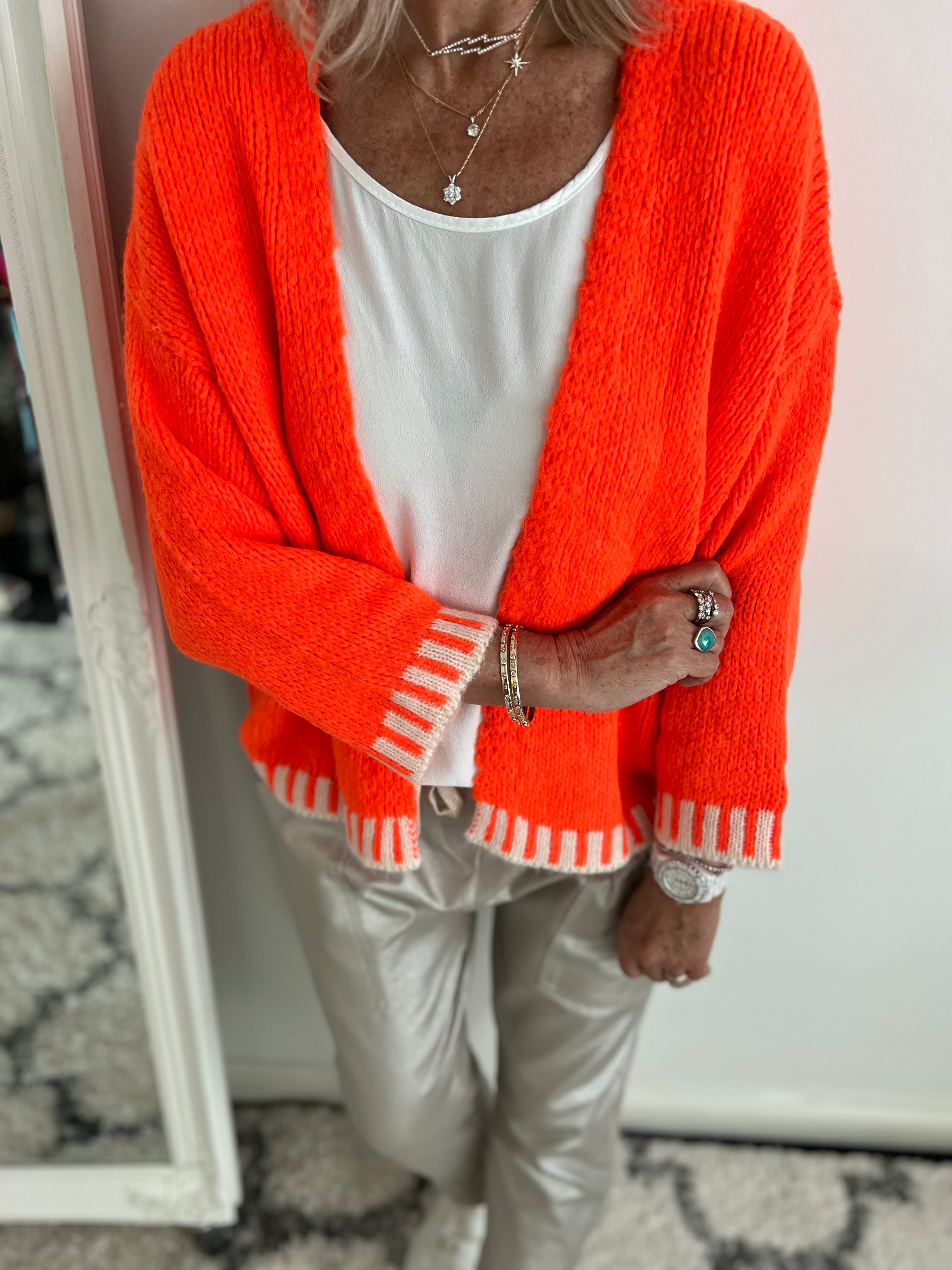 Stunning Cardi in Neon Orange & White