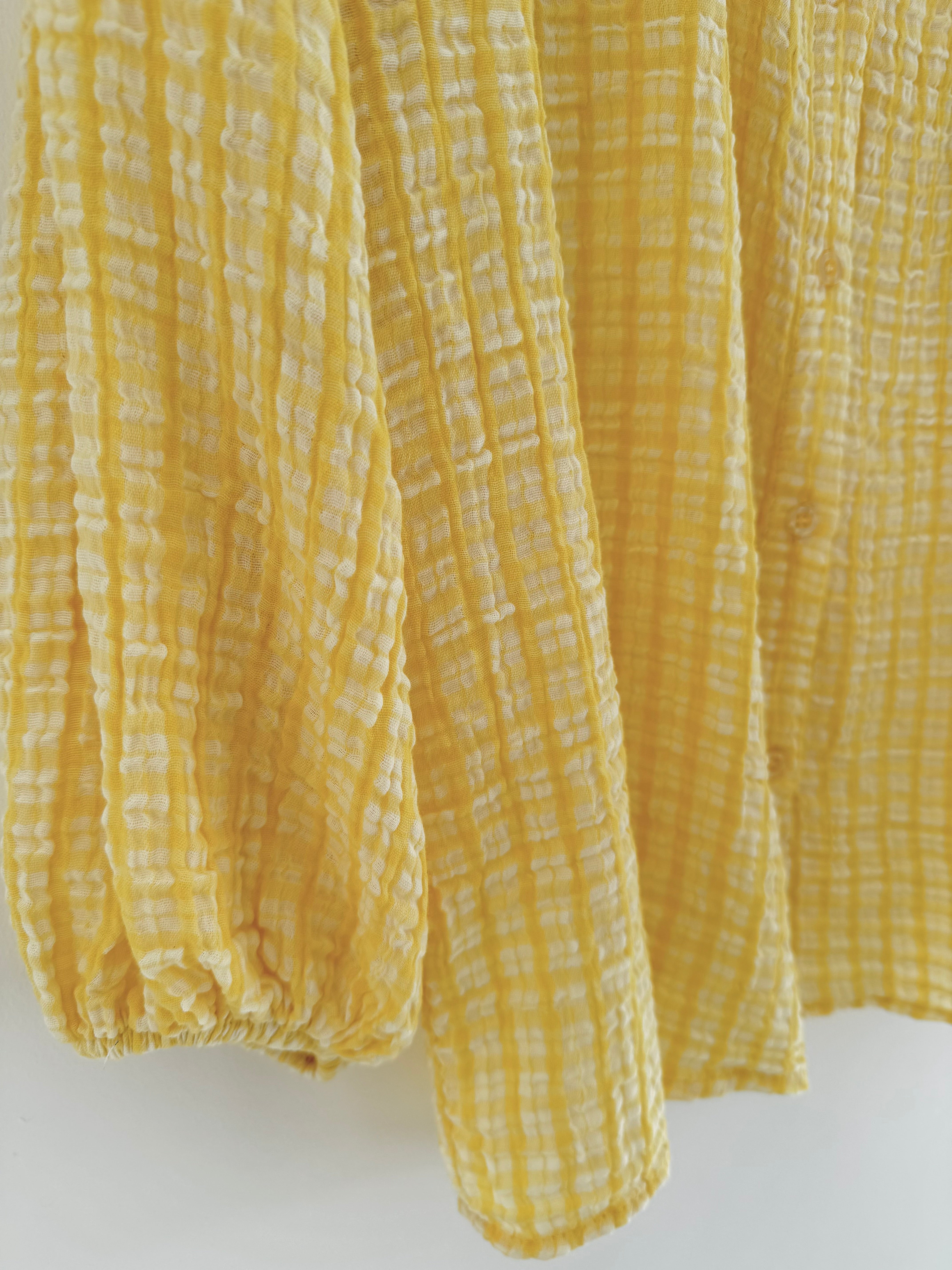 Gingham Seersucker Blouse in Lemon