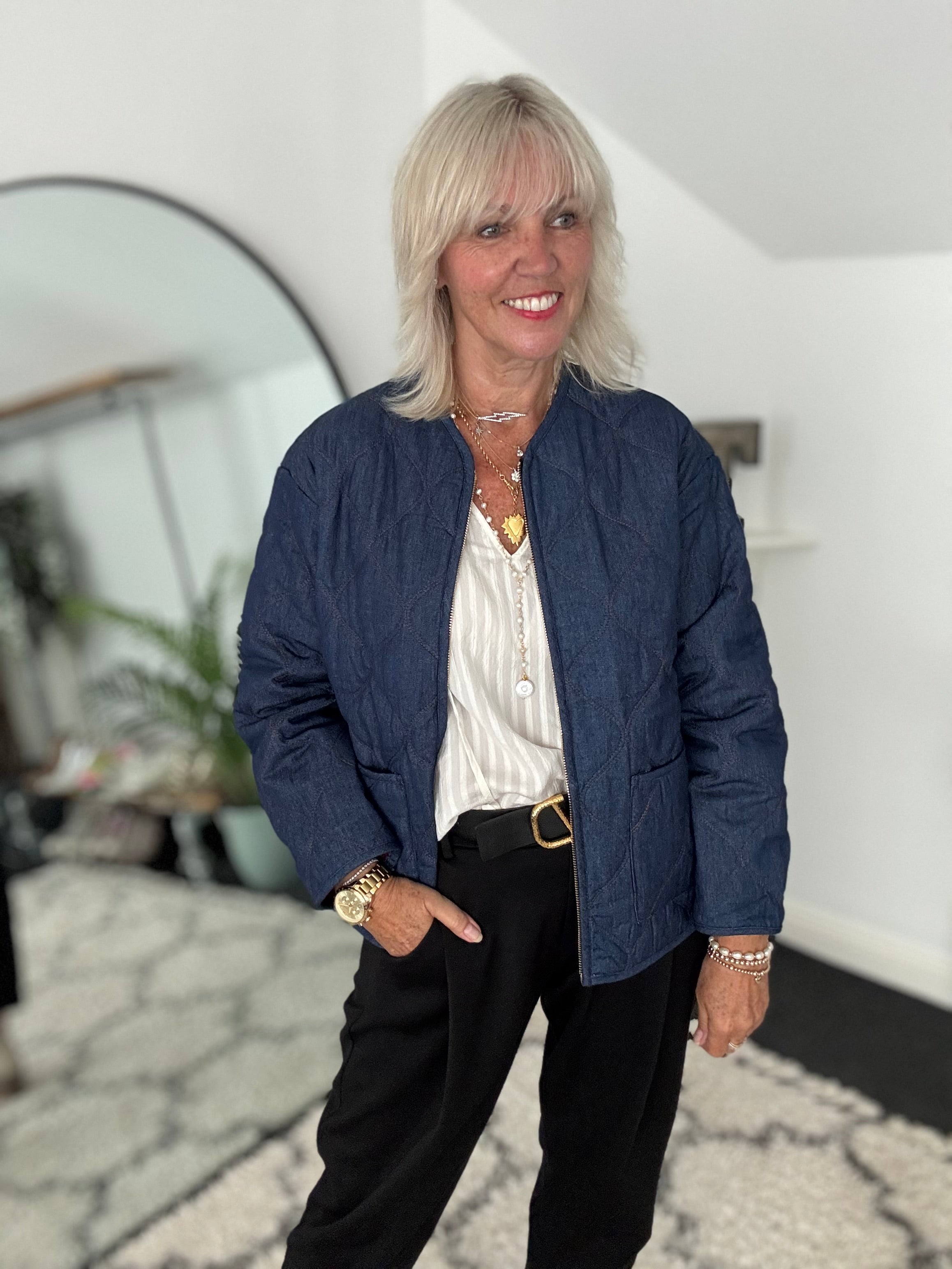 Luxe Quilted Jacket in Dark Denim