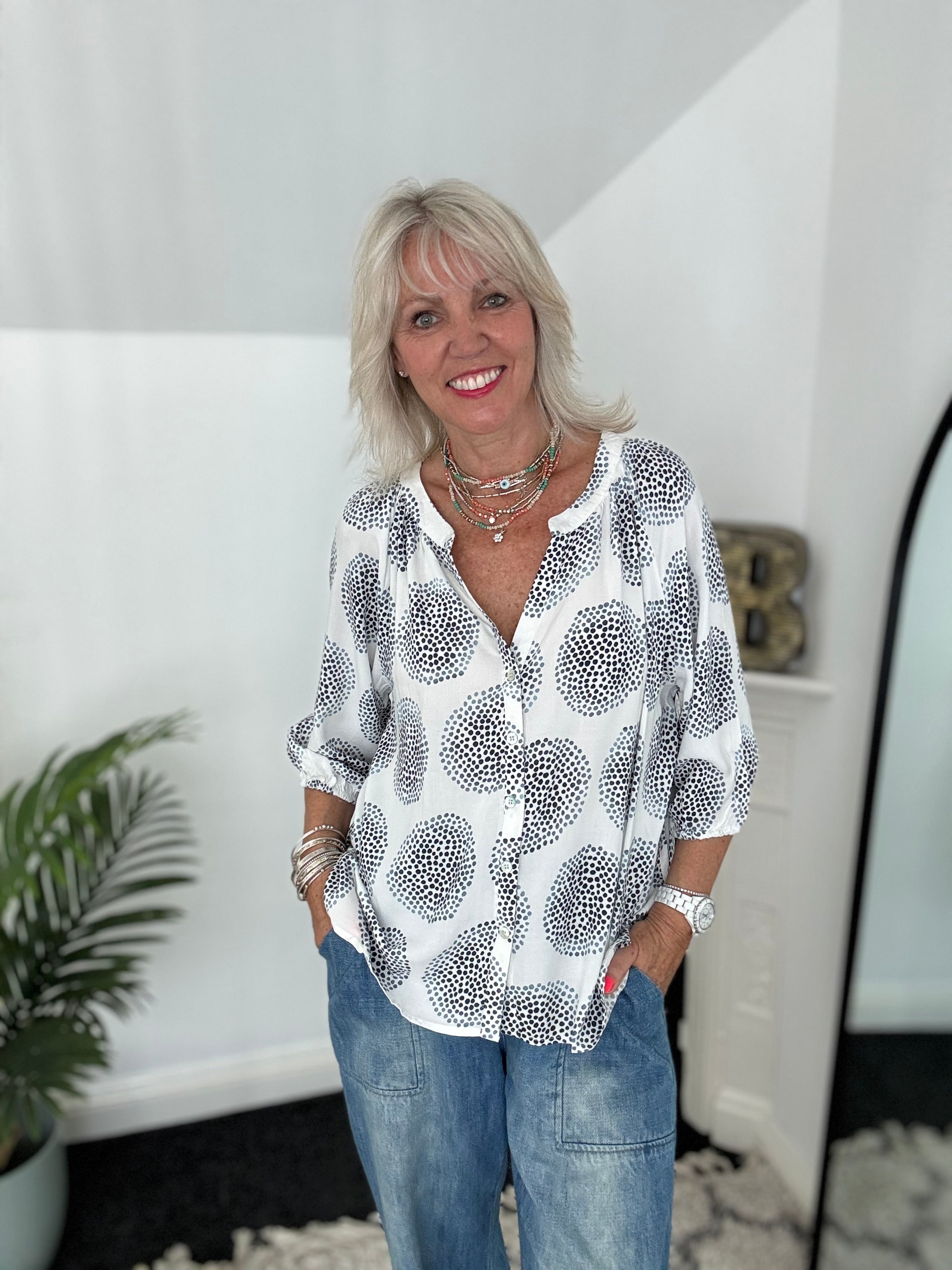 Circle Dots Blouse in White
