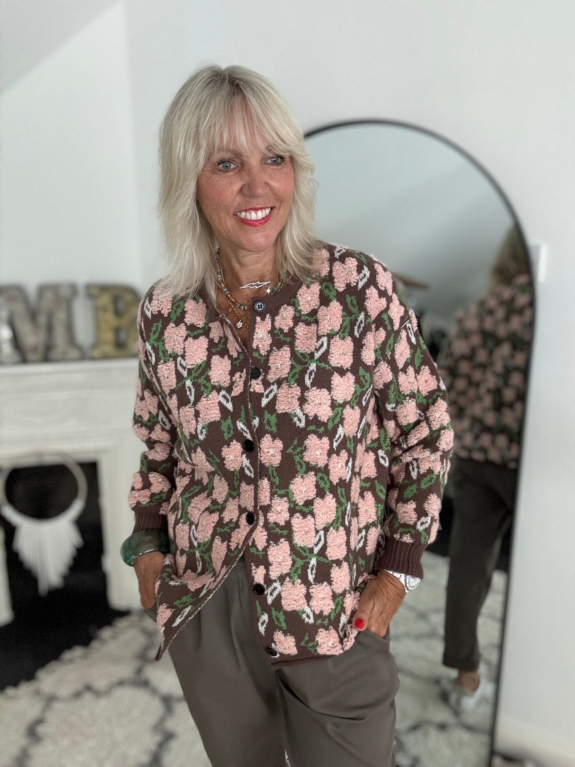 Soft Floral Cardi in Pink & Cocoa