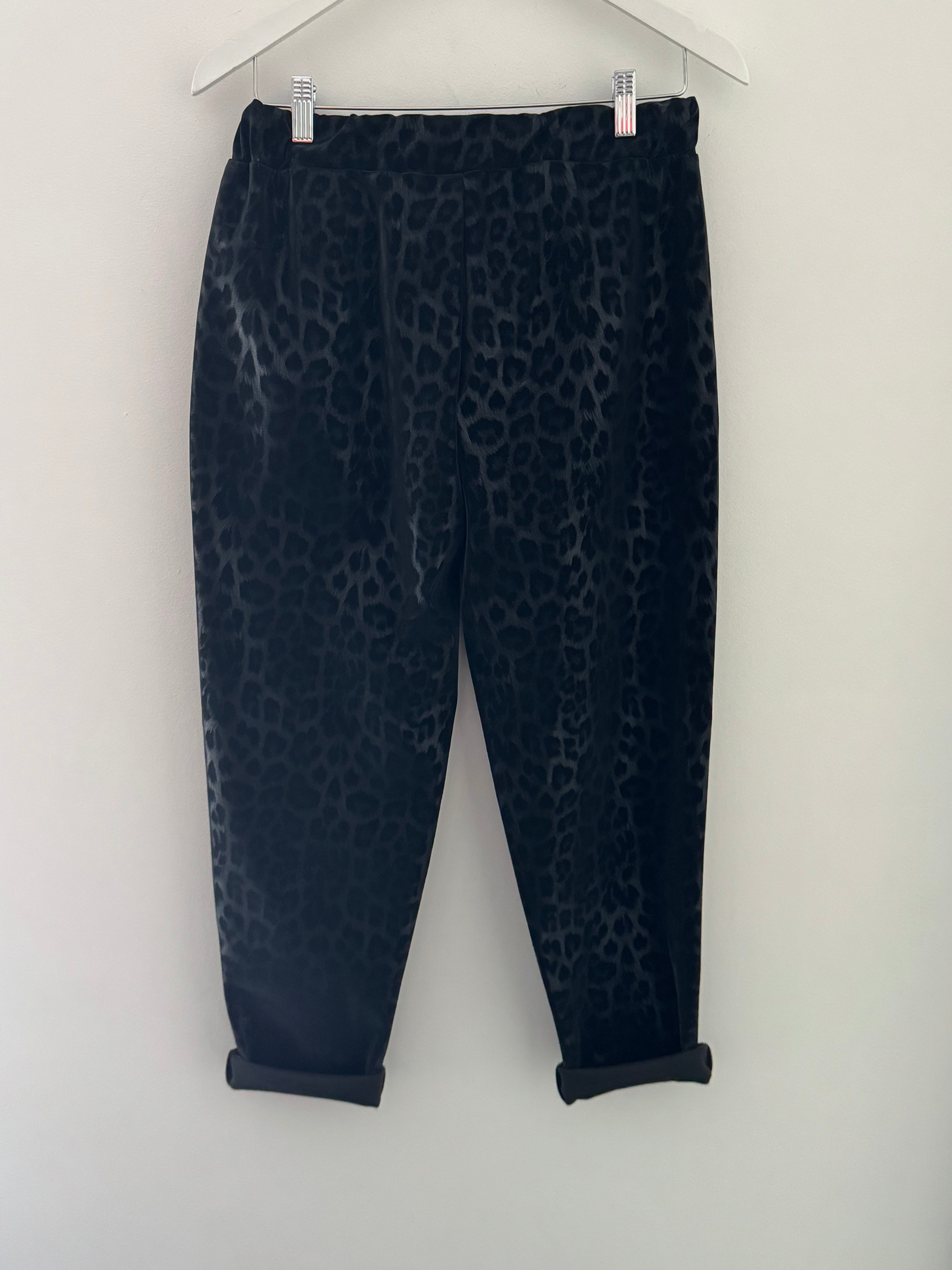 Faux Leather Leopard Print Joggers in Black