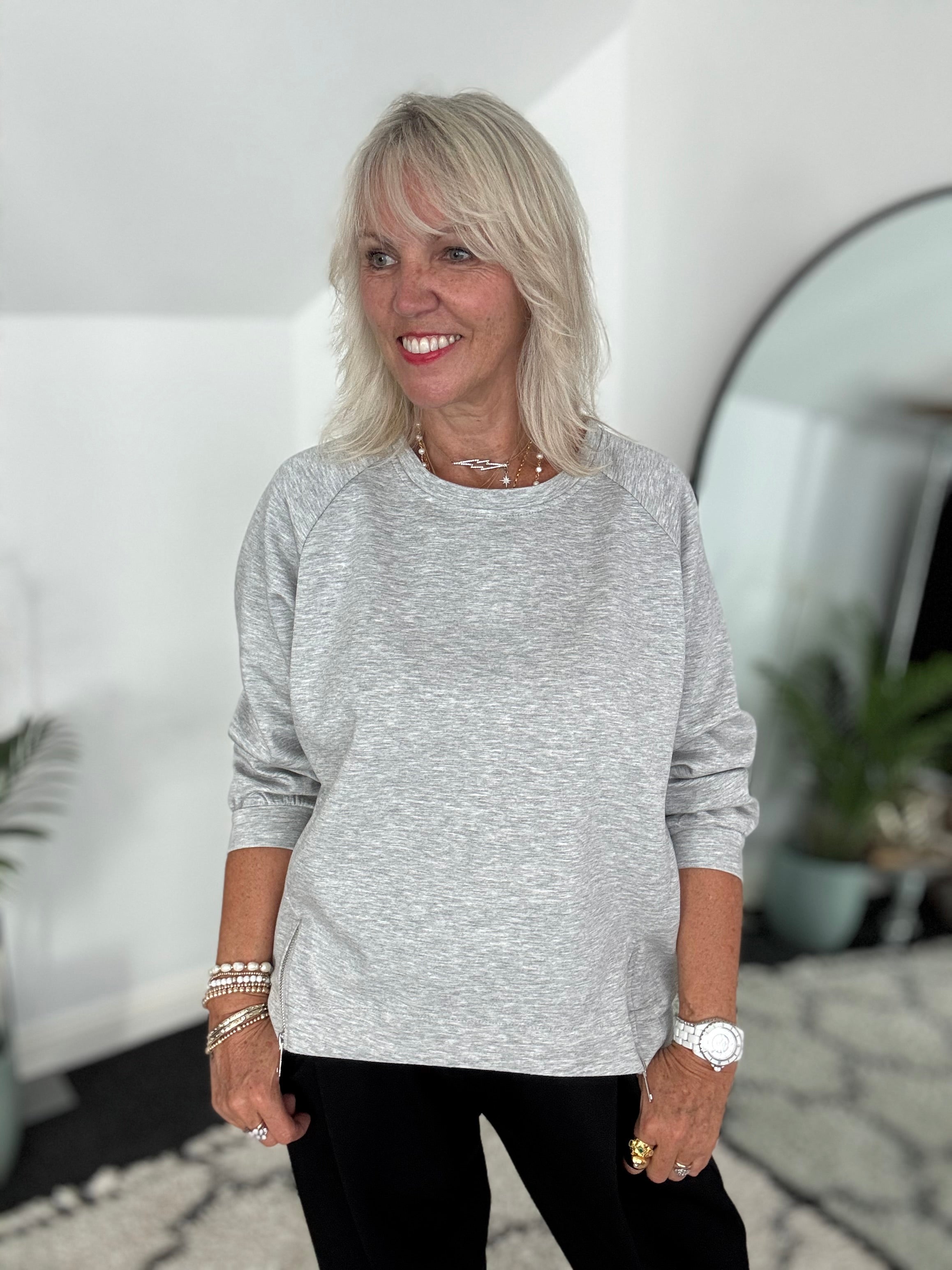 Luxe Sweatshirt with Zips in Marl Grey