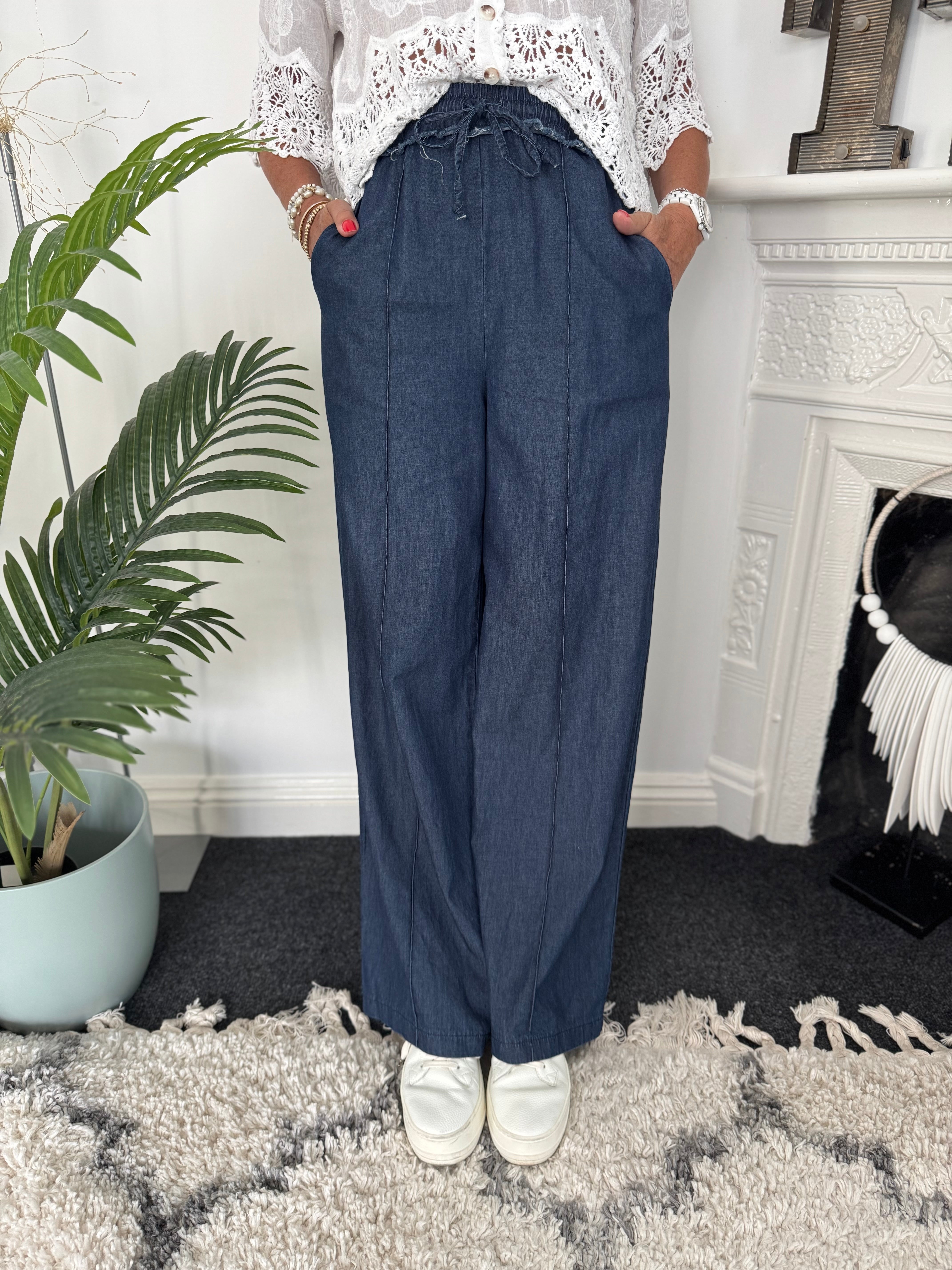 Boyfriend Trousers in Dark Denim Chambray