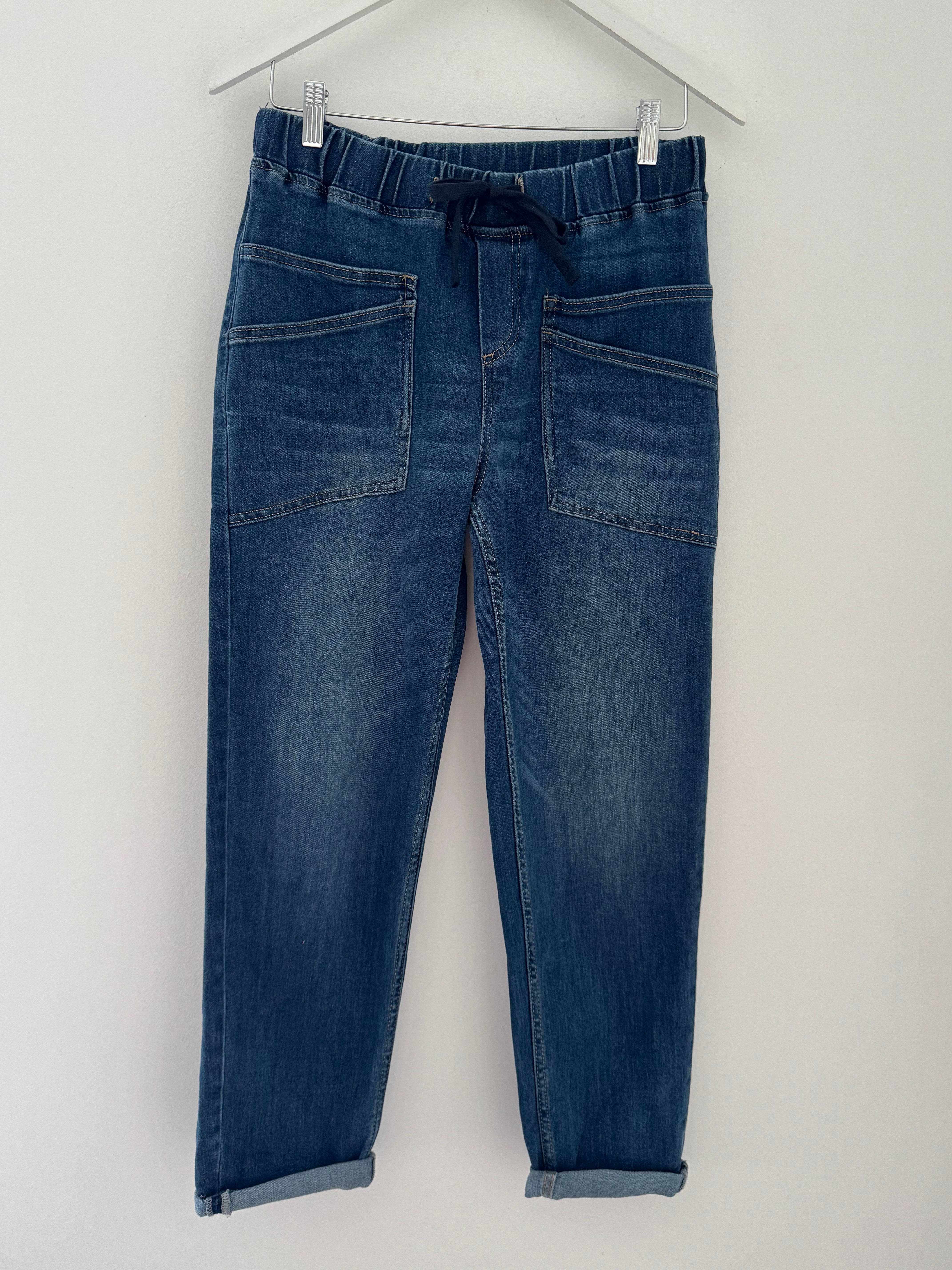Double Pocket Jean Joggers with Elasticated Waist