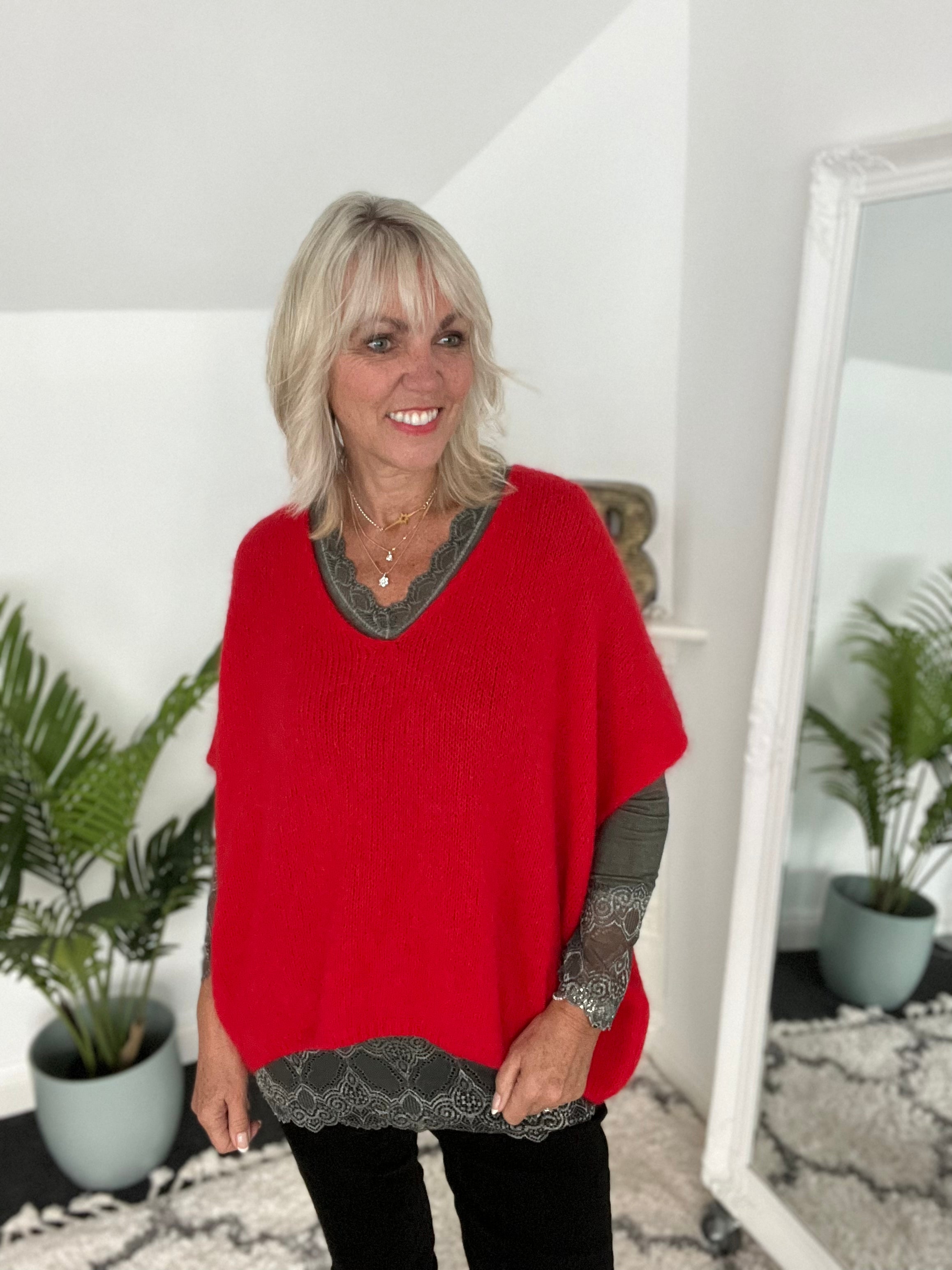 Mohair V Neck Tank in Red
