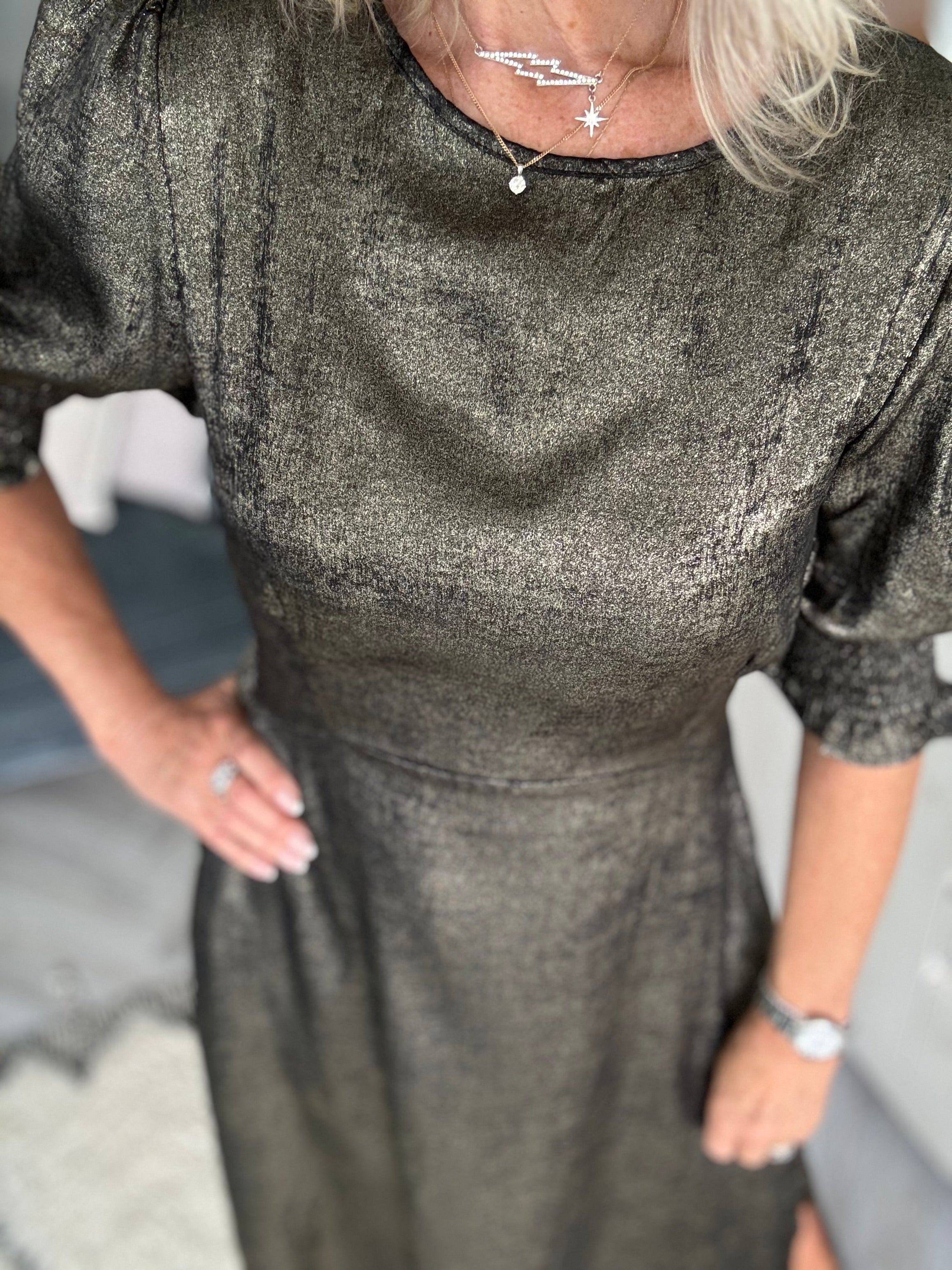 Metallic Tea Dress in Gold & Black