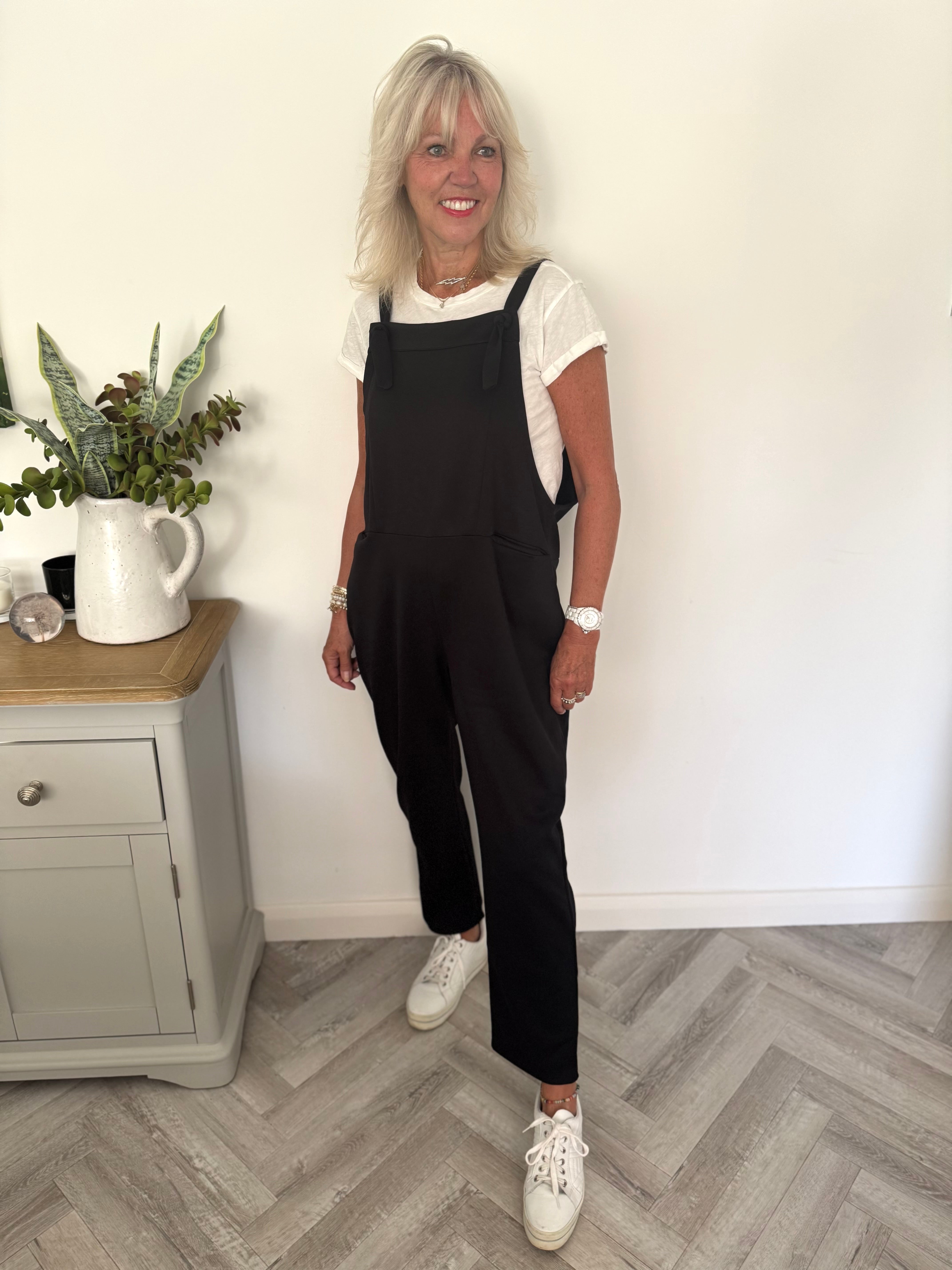 Stretch Dungarees in Black