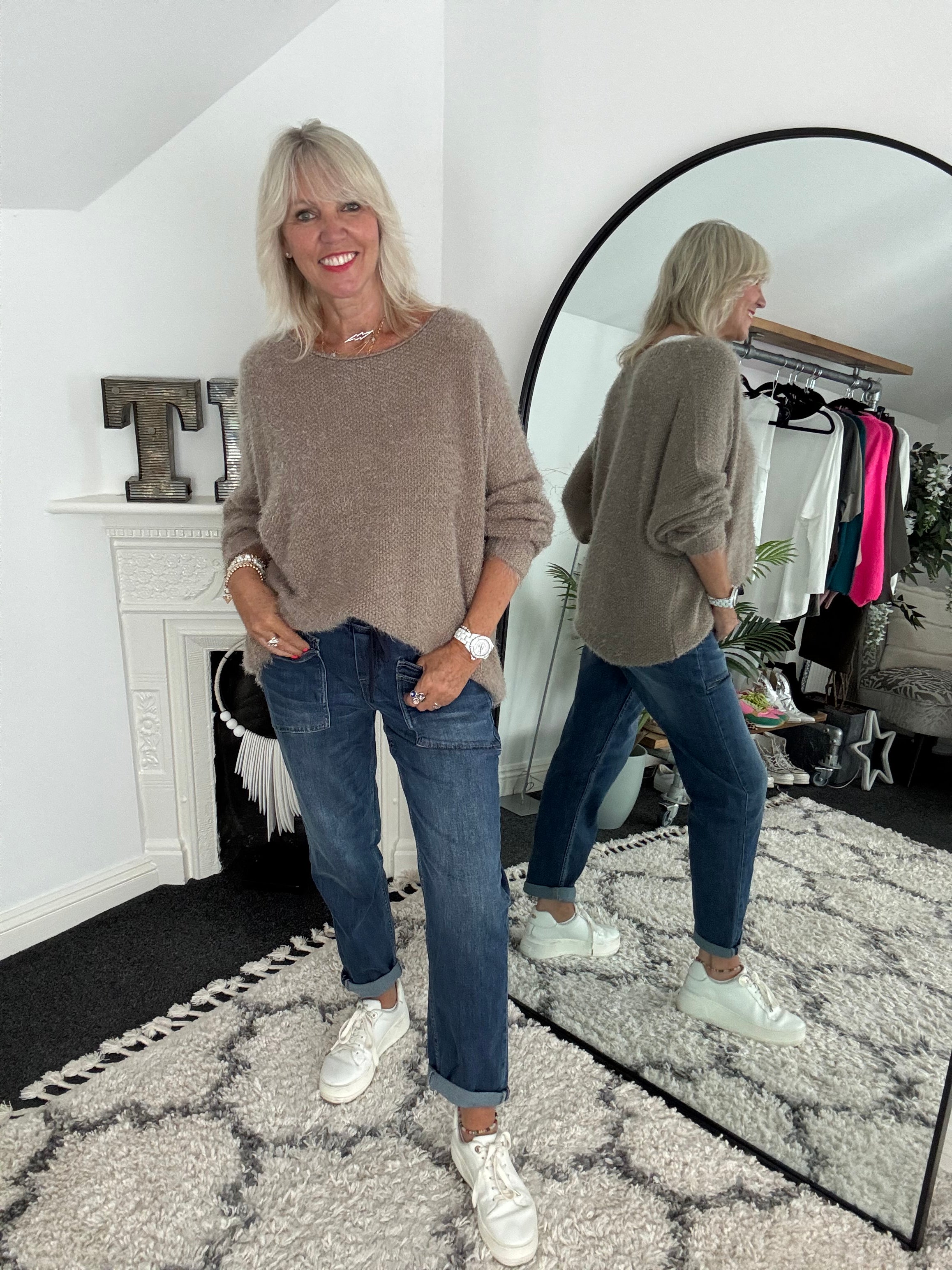 Double Pocket Jean Joggers with Elasticated Waist